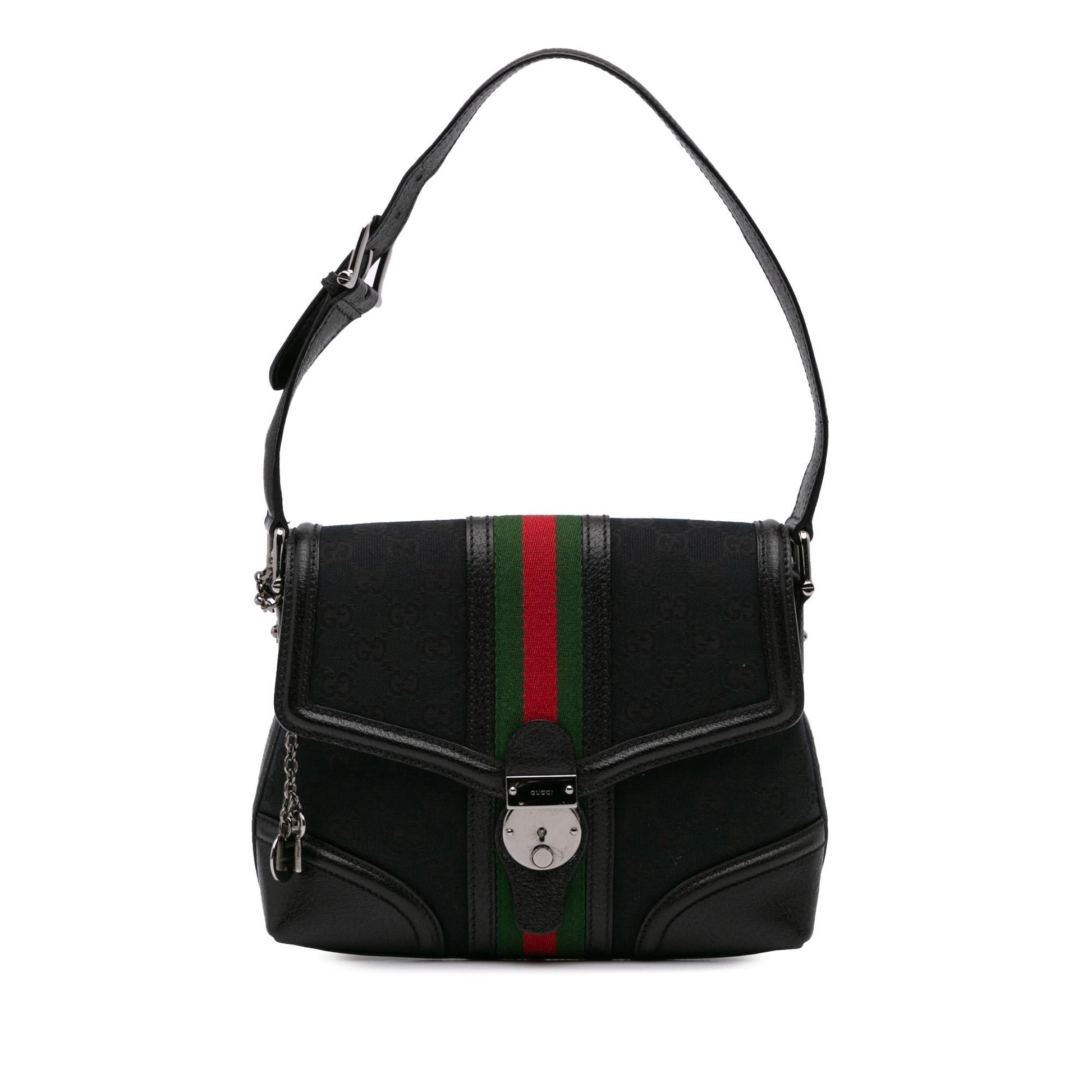 Gucci GG Web Treasure Canvas Calf Black Small Shoulder Bag
