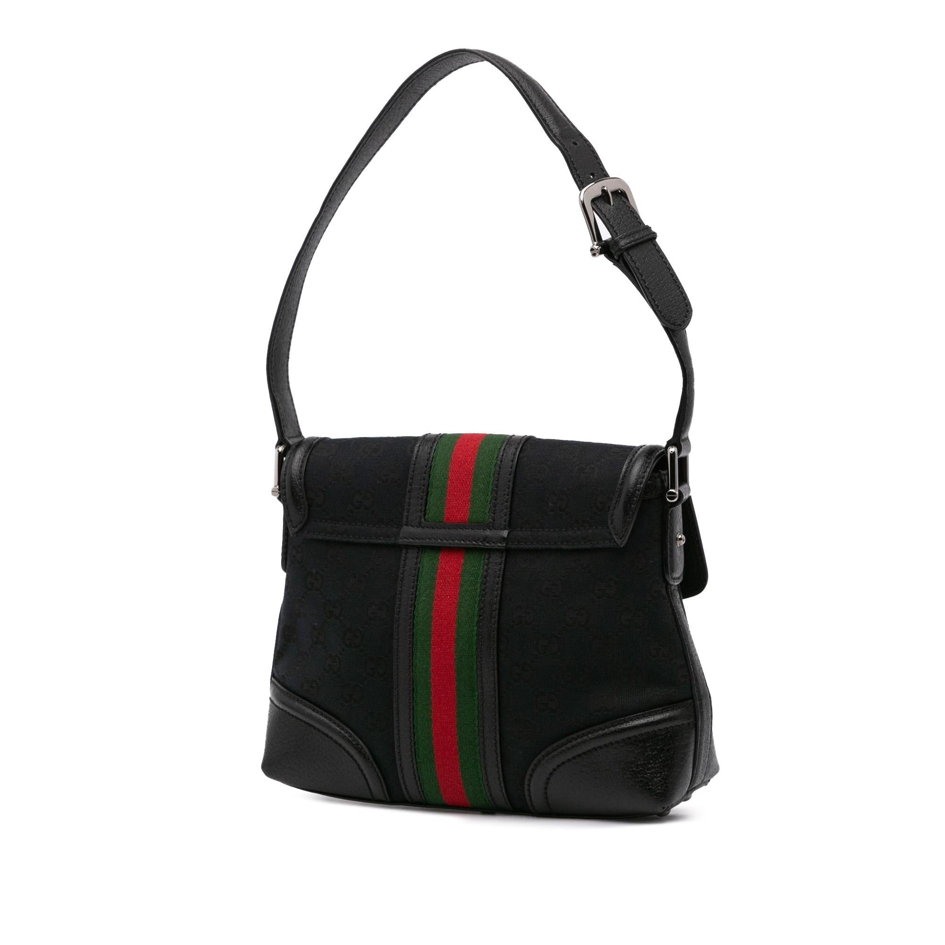 Gucci GG Web Treasure Canvas Calf Black Small Shoulder Bag