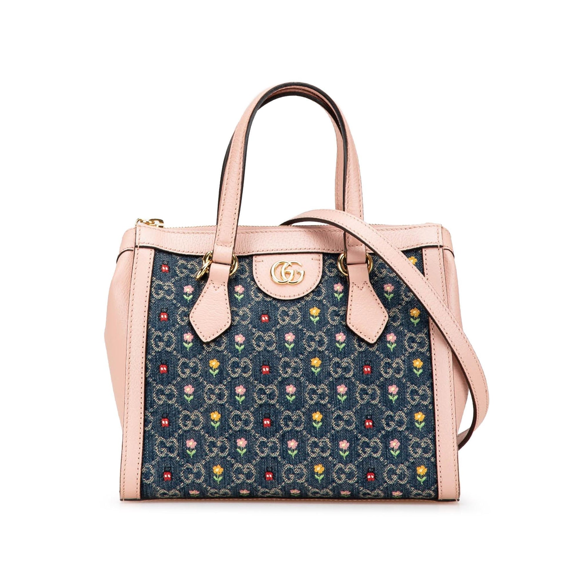 Gucci GG Embroidery Ophidia Denim Blue Small Satchel Bag