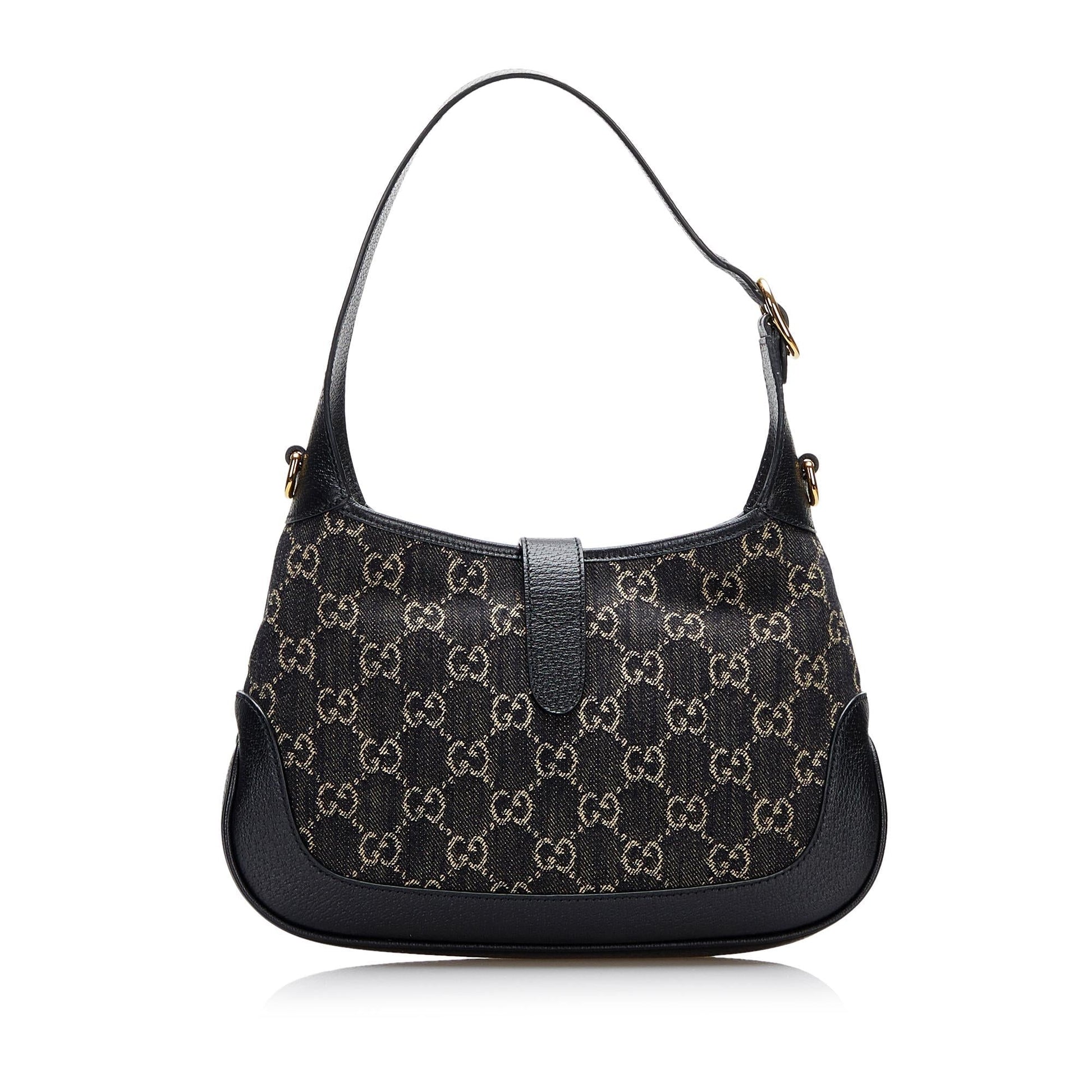 Gucci GG Jackie SHG-HFk2d4 Denim Calf Black Small Satchel Bag