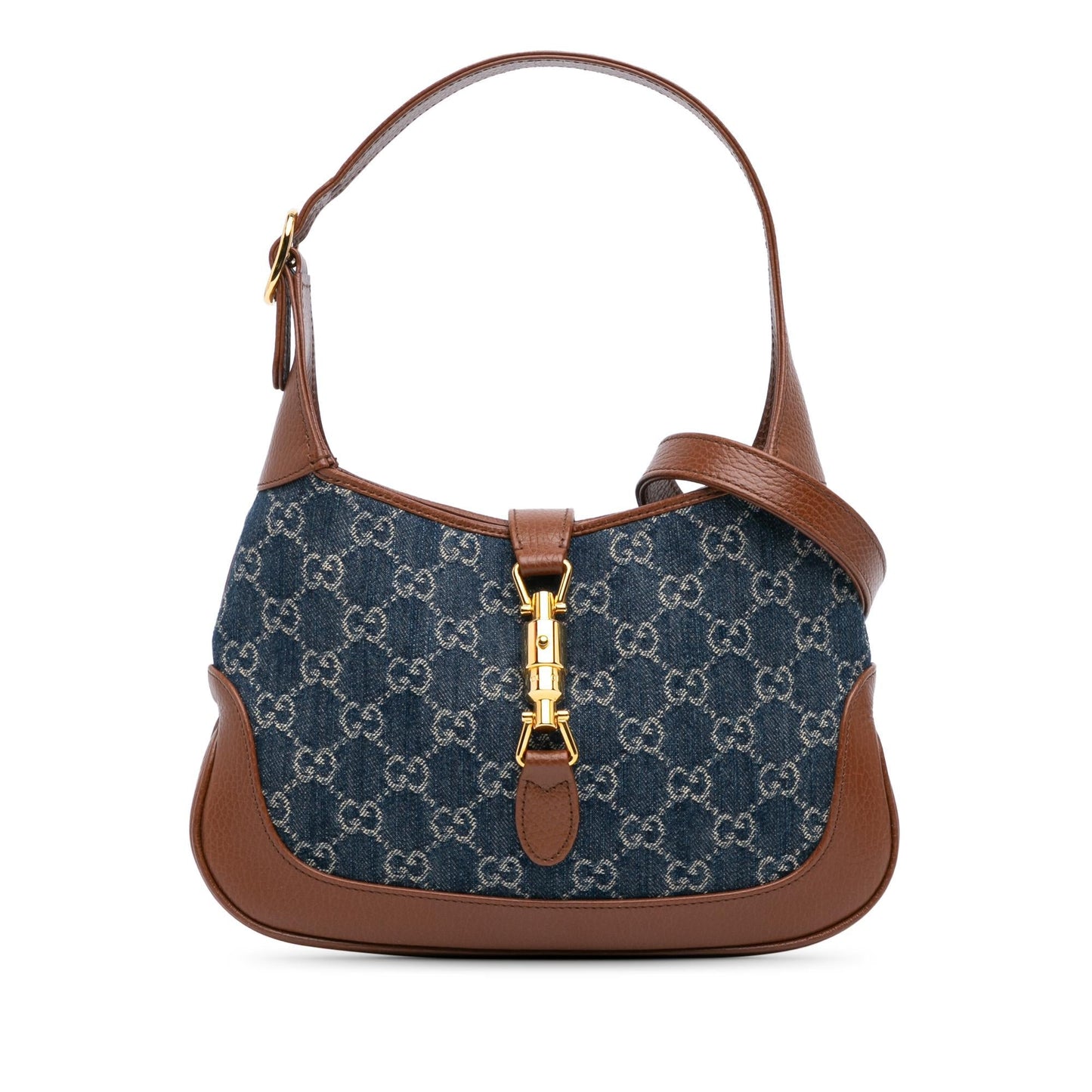 Gucci GG Jackie SHG-3CaqnF Denim Calf Brown Blue Crossbody Bag
