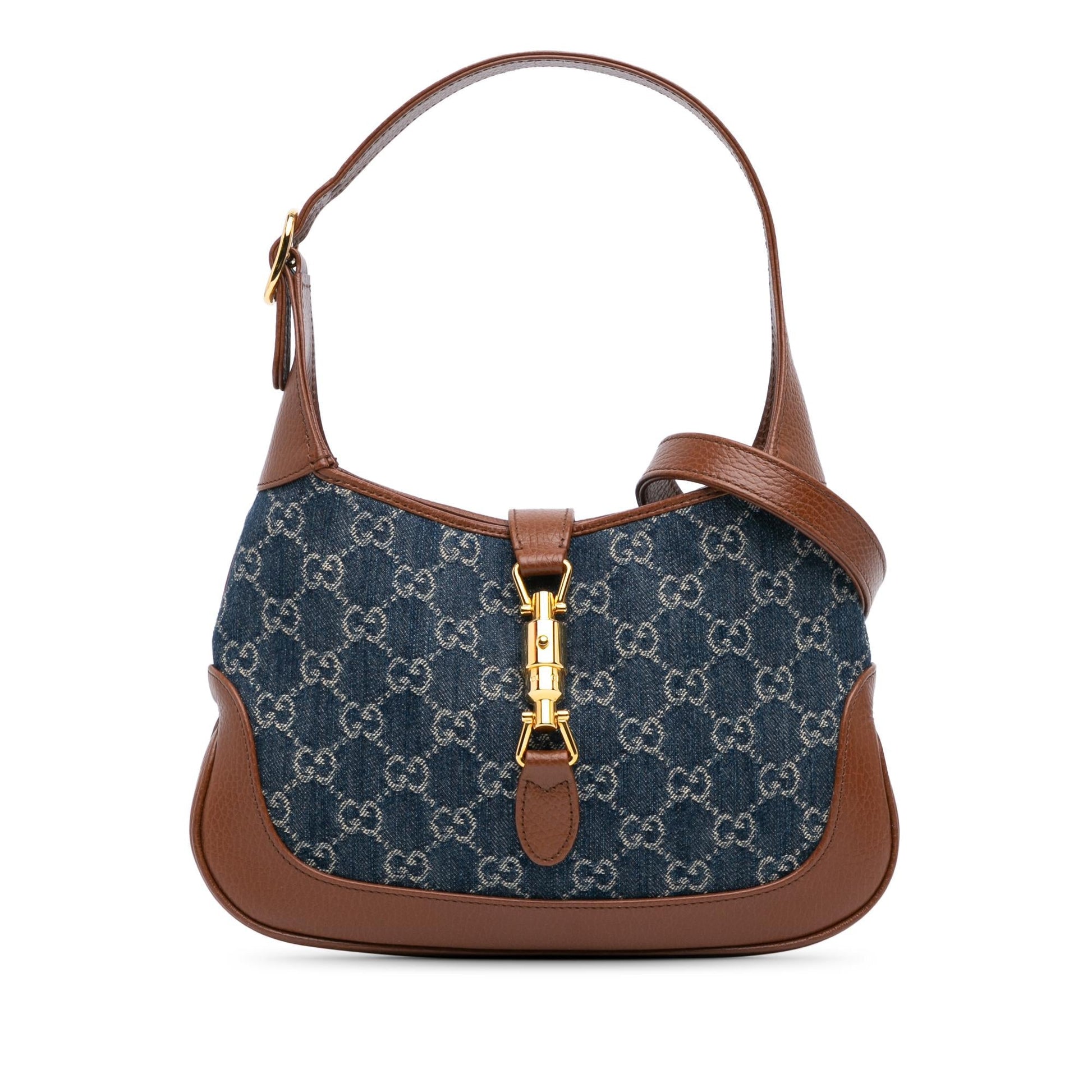Gucci GG Jackie SHG-3CaqnF Denim Calf Brown Blue Crossbody Bag