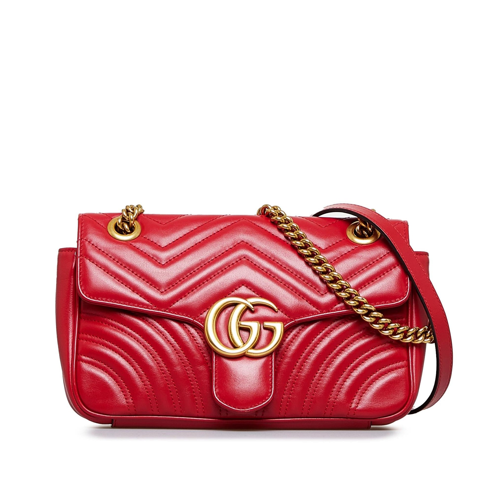 Gucci GG Marmont SHG-QjNk6w Calf Red Small Crossbody Bag