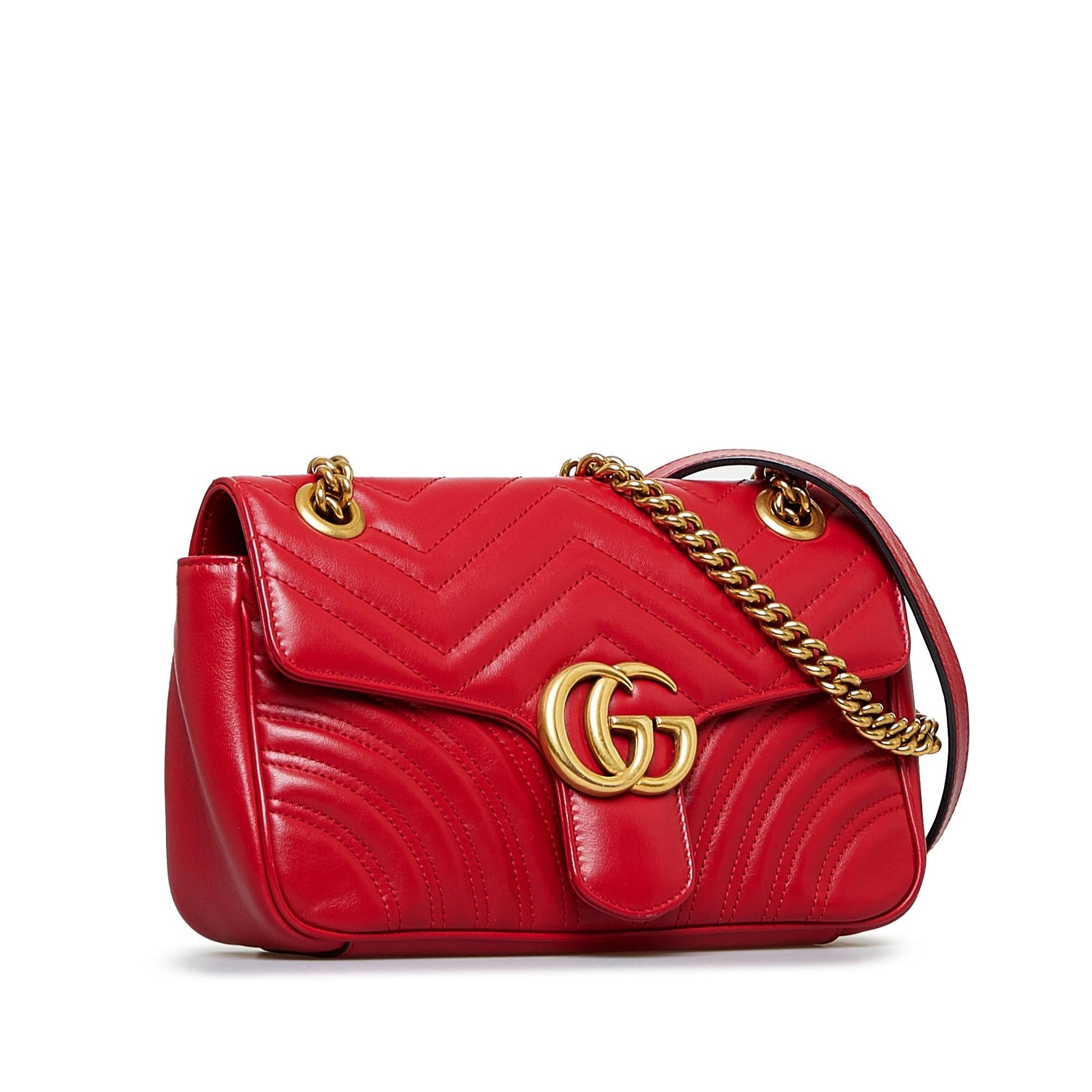 Gucci GG Marmont SHG-QjNk6w Calf Red Small Crossbody Bag