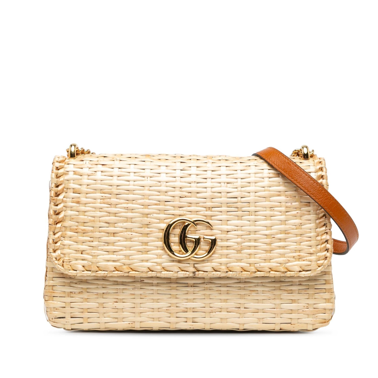 Gucci GG Marmont Glazed Wicker SHG-kgHeVf Brown Small Flap Crossbody Bag