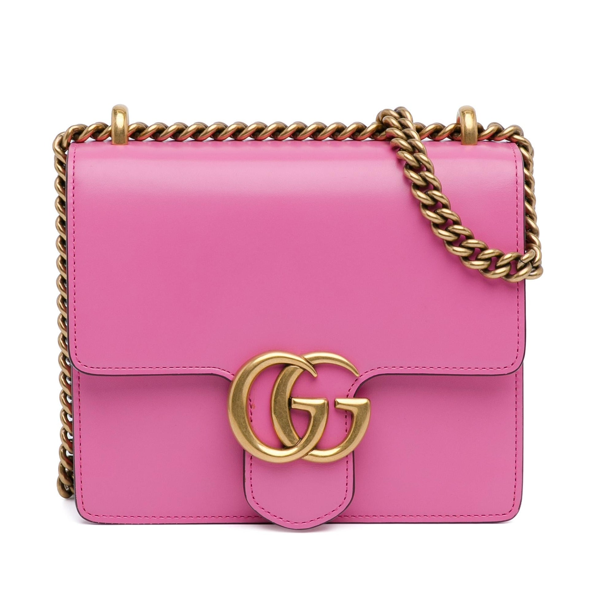 Gucci GG Marmont Chain Flap SHG-4r4Jd4 Leather Calf Pink Small Crossbody Bag