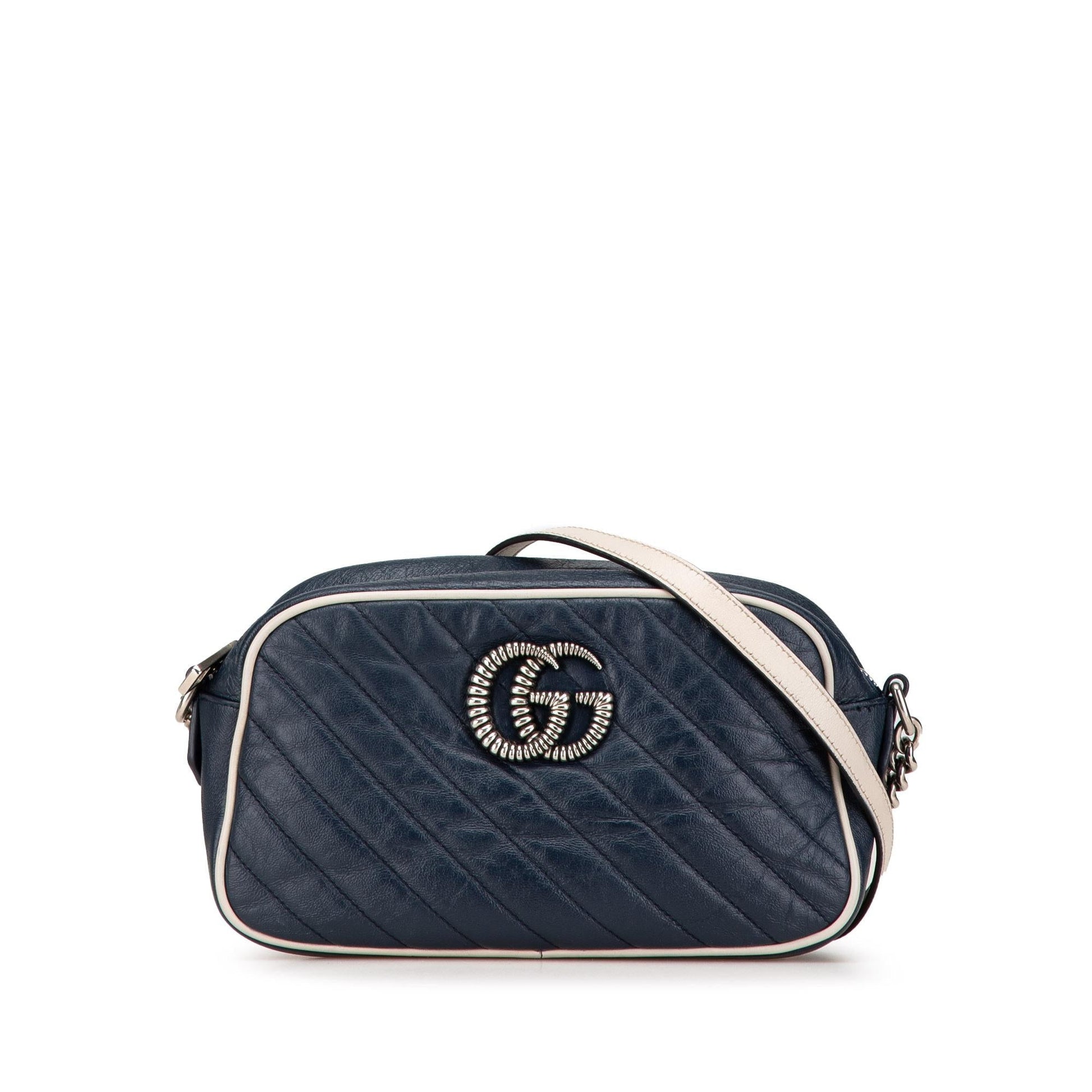 Gucci GG Marmont Torchon Leather Calf Blue Small Crossbody Bag Torchon Crossbody