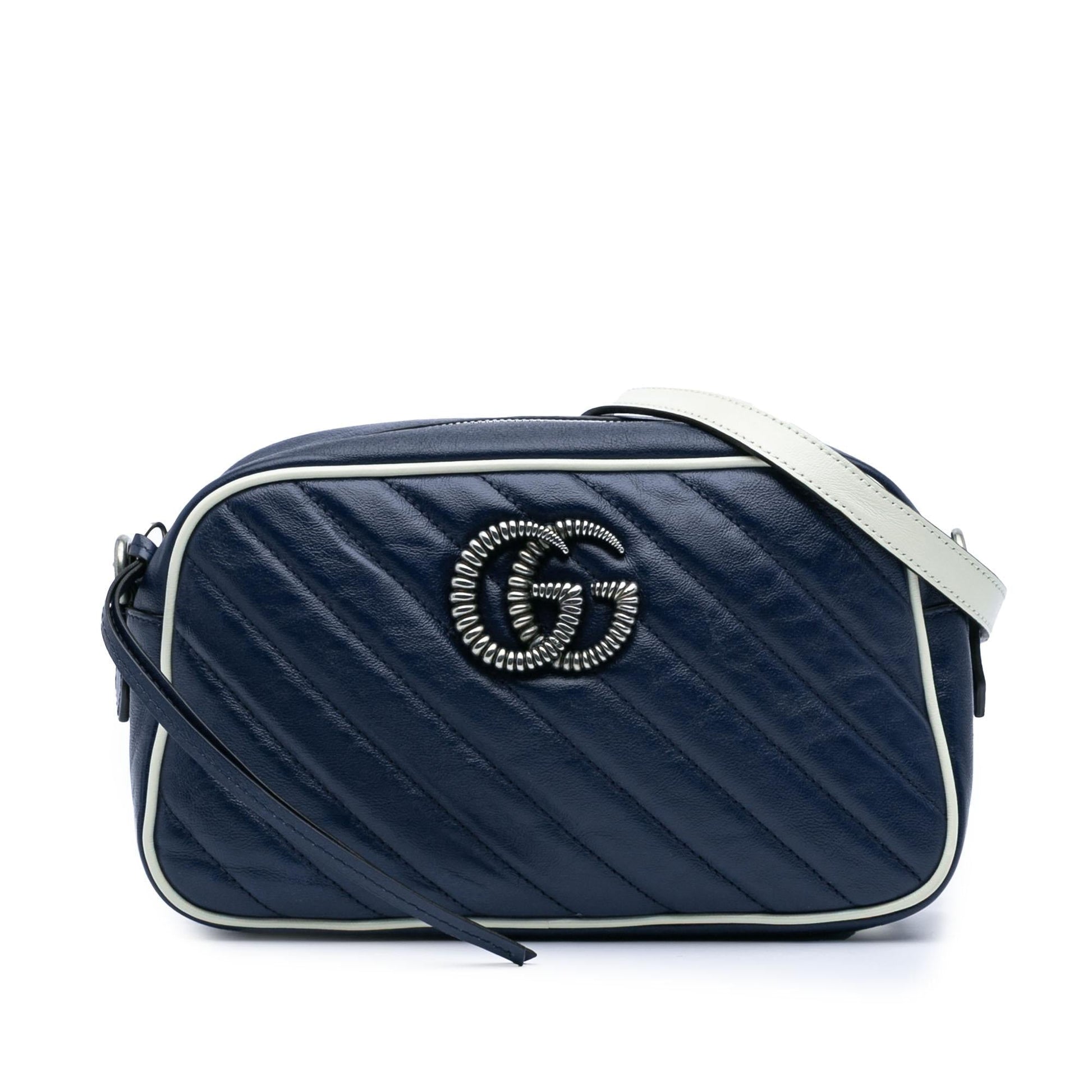 Gucci GG Marmont Torchon Leather Calf Blue Small Crossbody Bag