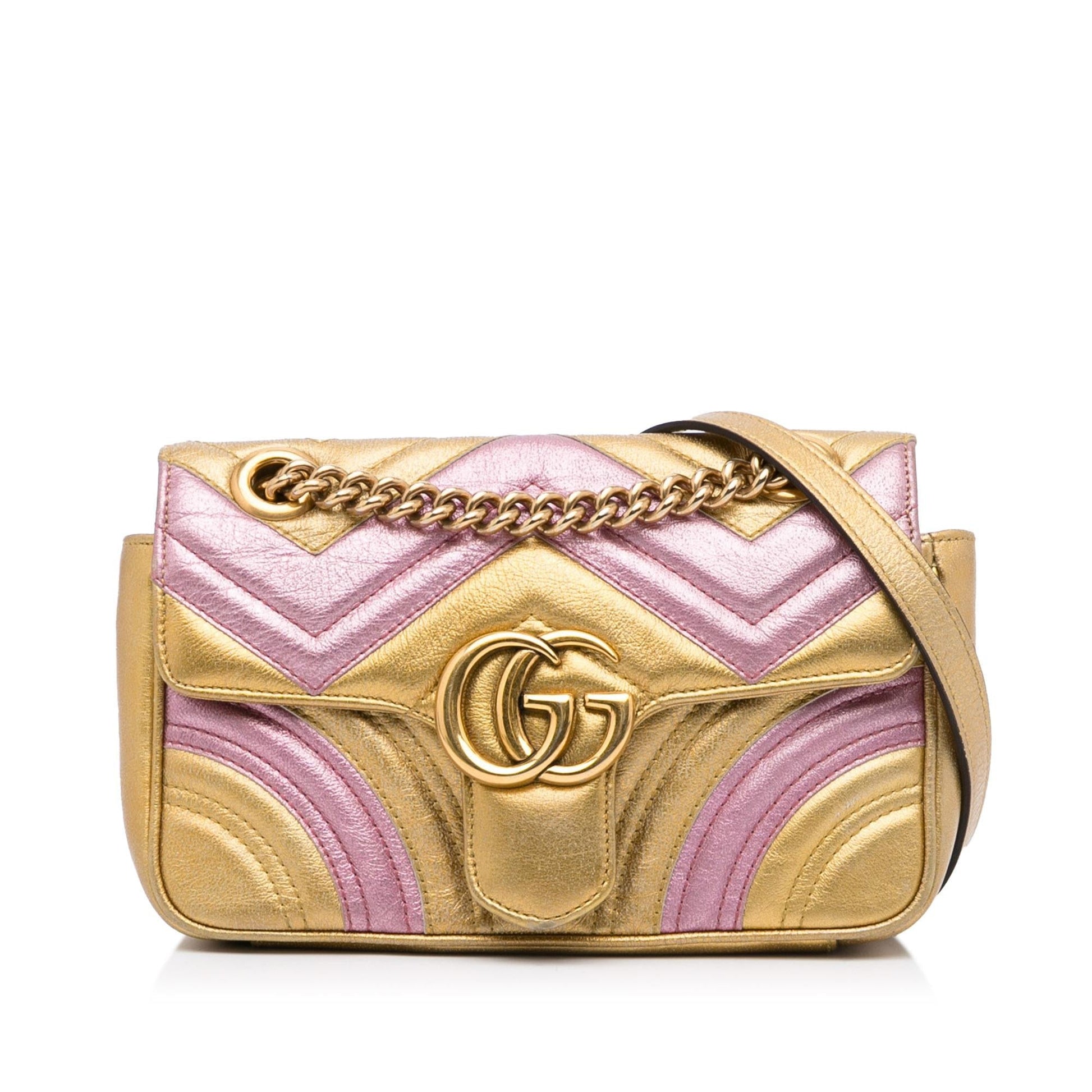 Gucci GG Marmont SHG-cQwDYF Matelasse Calf Pink Gold Crossbody Bag