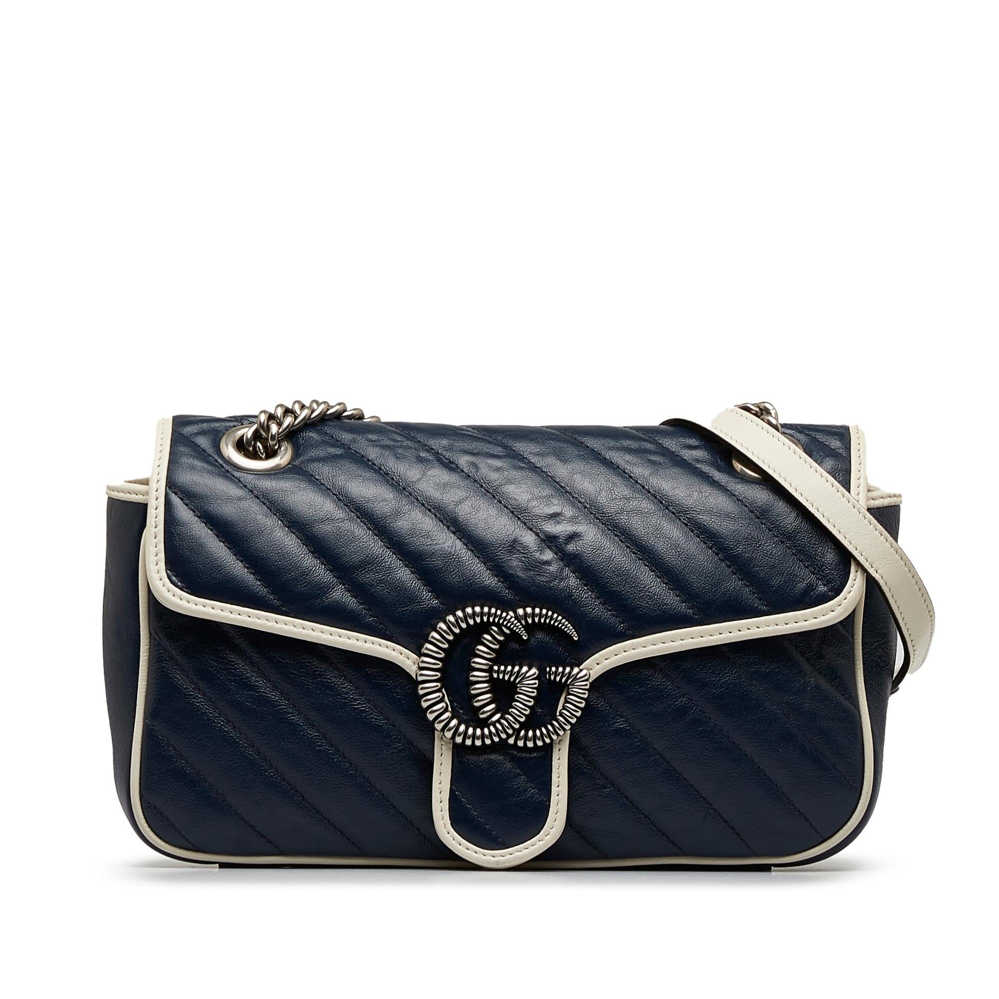 Gucci GG Marmont SHG-gXACgT Matelasse Calf Blue Small Crossbody Bag
