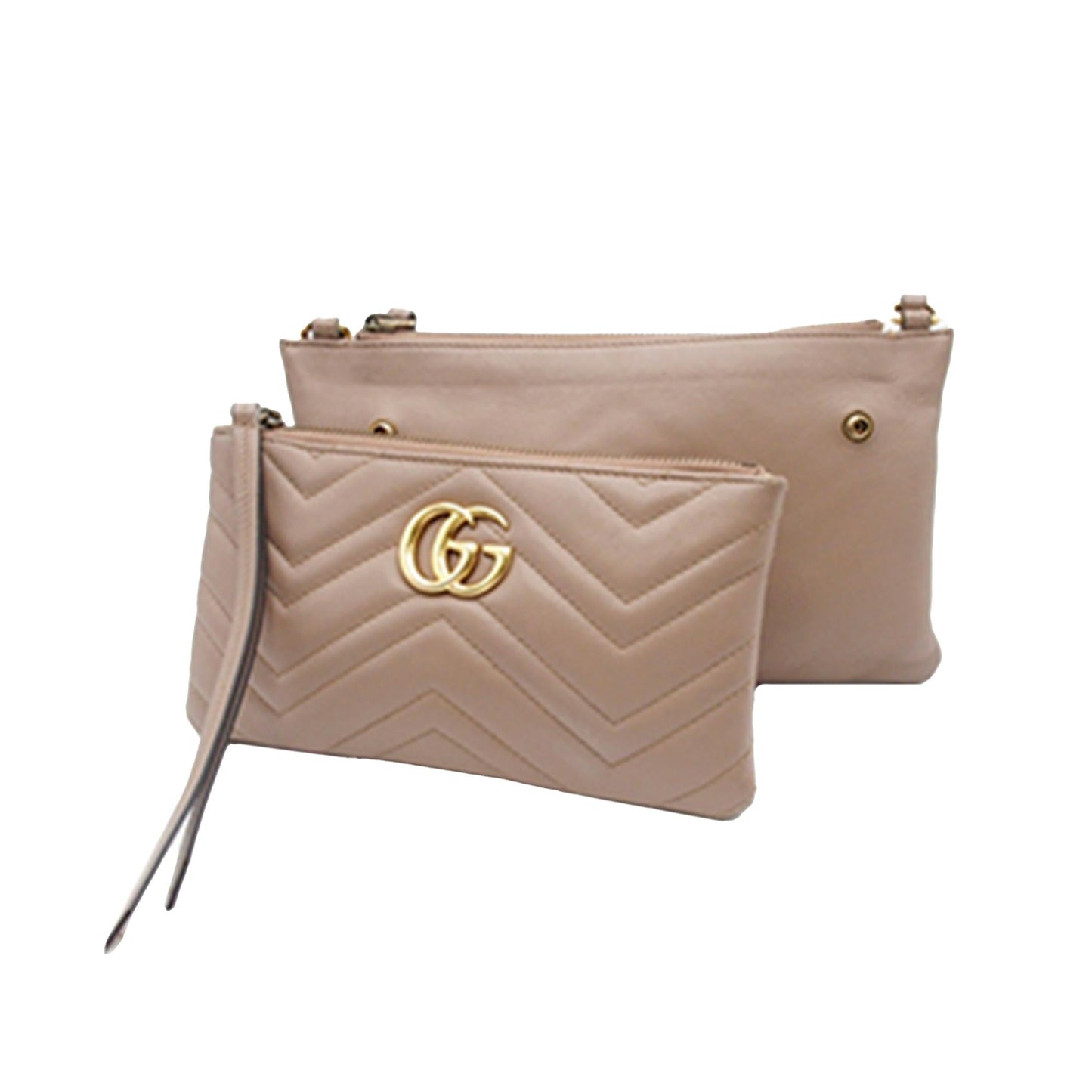 Gucci GG Marmont Double Zip Pochette Matelasse Calf Brown Small Crossbody Bag