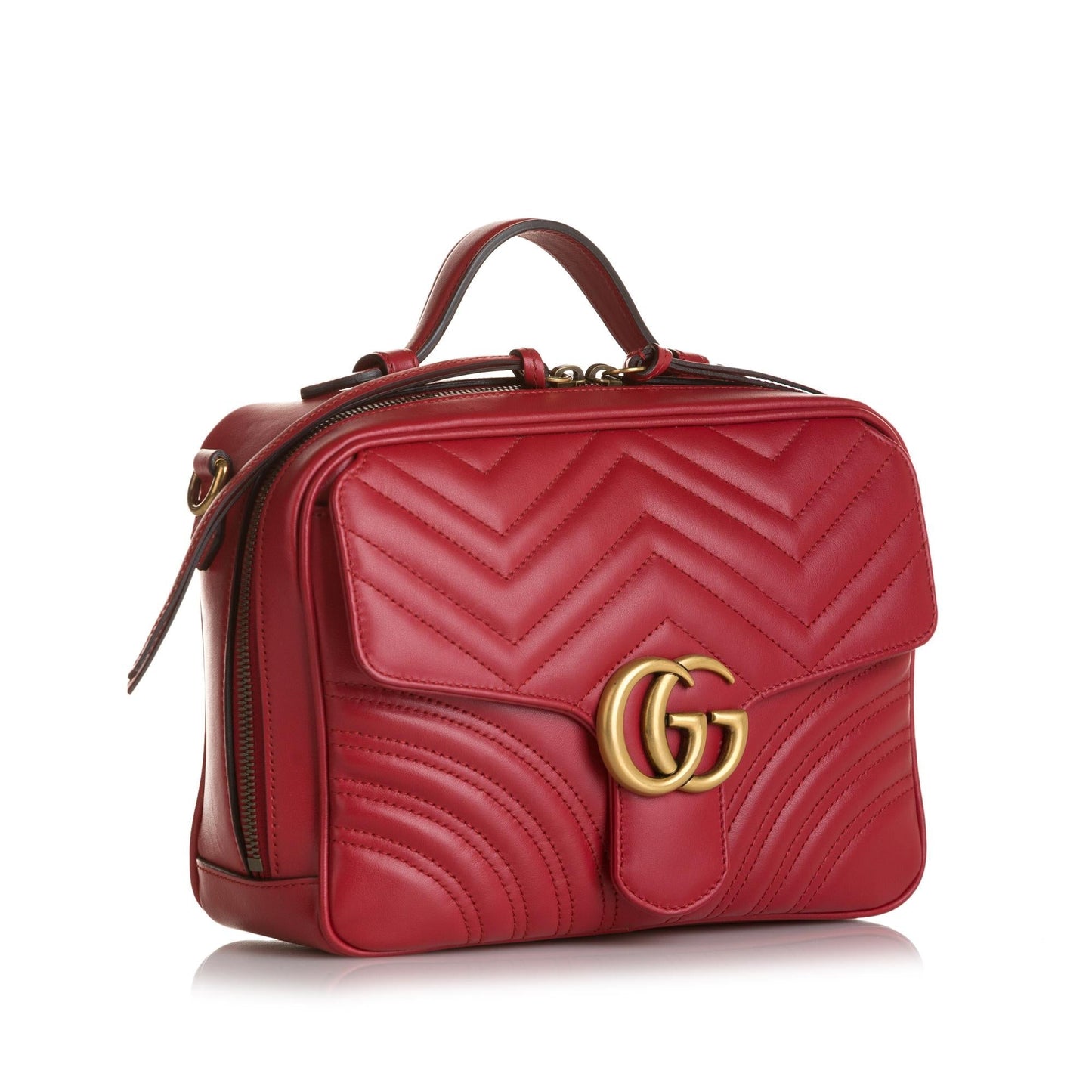 Gucci GG Marmont Top Handle SHG Matelasse Calf Red Small Satchel Bag