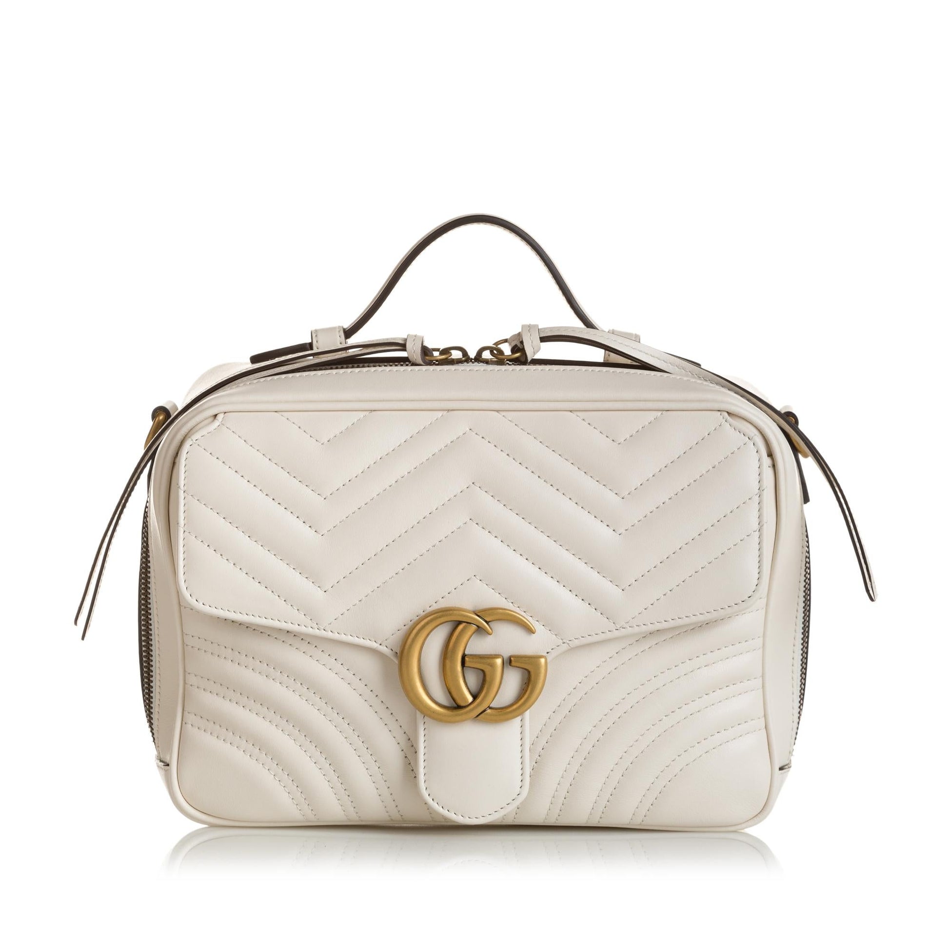 Gucci GG Marmont Top Handle SHG-puiWgw Matelasse Calf White Small Satchel Bag