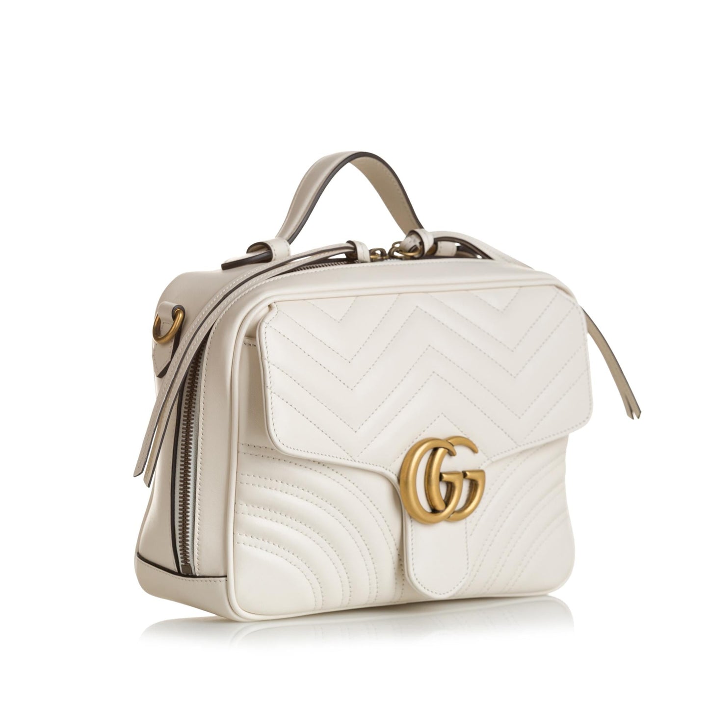 Gucci GG Marmont Top Handle SHG-puiWgw Matelasse Calf White Small Satchel Bag