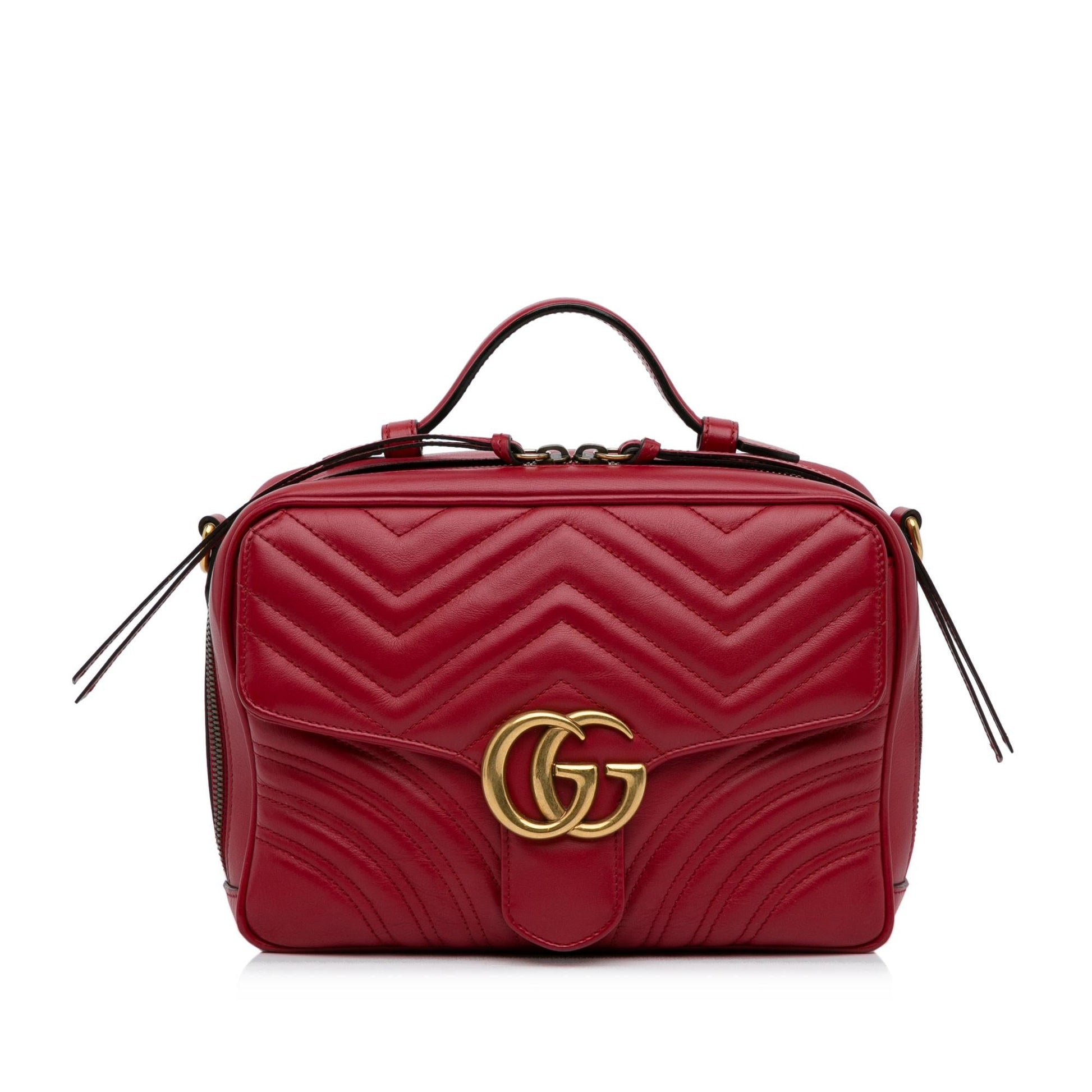 Gucci GG Marmont Top Handle SHG-hNCArE Matelasse Calf Red Small Satchel Bag