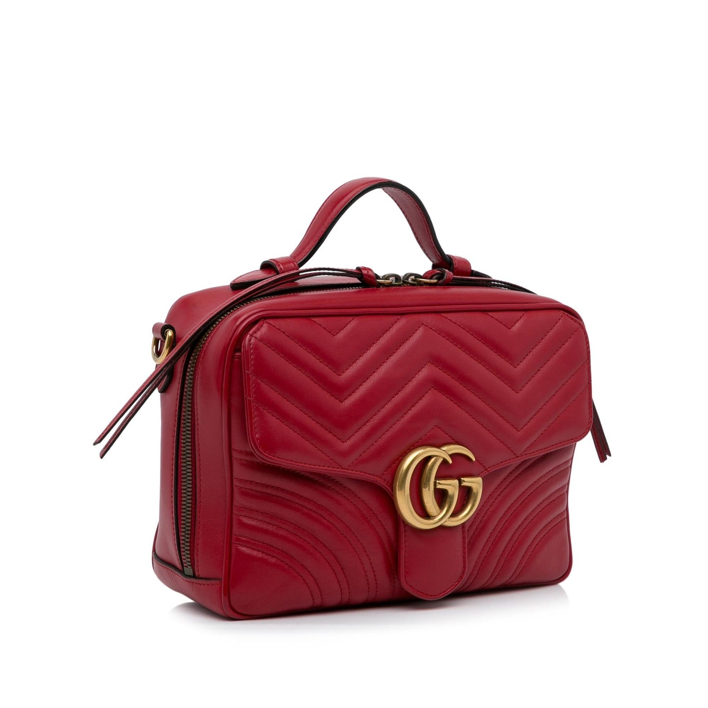 Gucci GG Marmont Top Handle SHG-hNCArE Matelasse Calf Red Small Satchel Bag