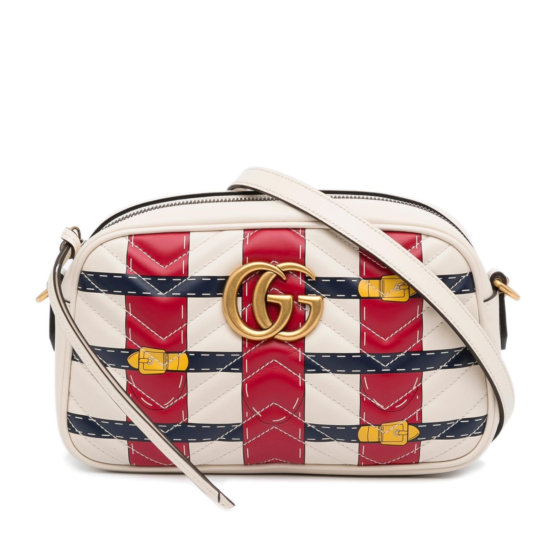 Gucci GG Marmont Trompe L'Oeil SHG-5QnTSu Matelasse Calf White Small Crossbody Bag