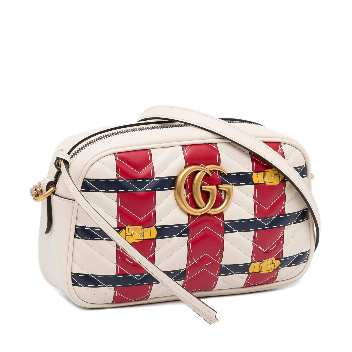 Gucci GG Marmont Trompe L'Oeil SHG-5QnTSu Matelasse Calf White Small Crossbody Bag