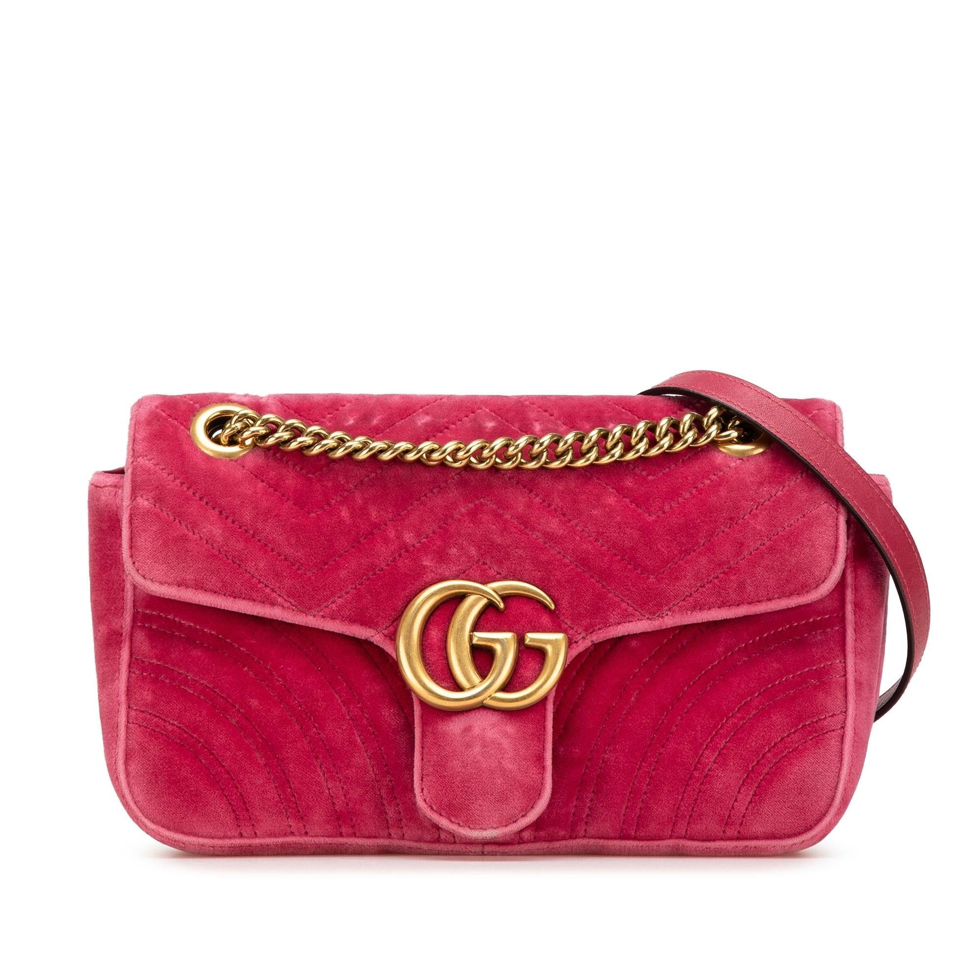 Gucci GG Marmont Velvet Matelasse Pink Small Flap Crossbody Bag