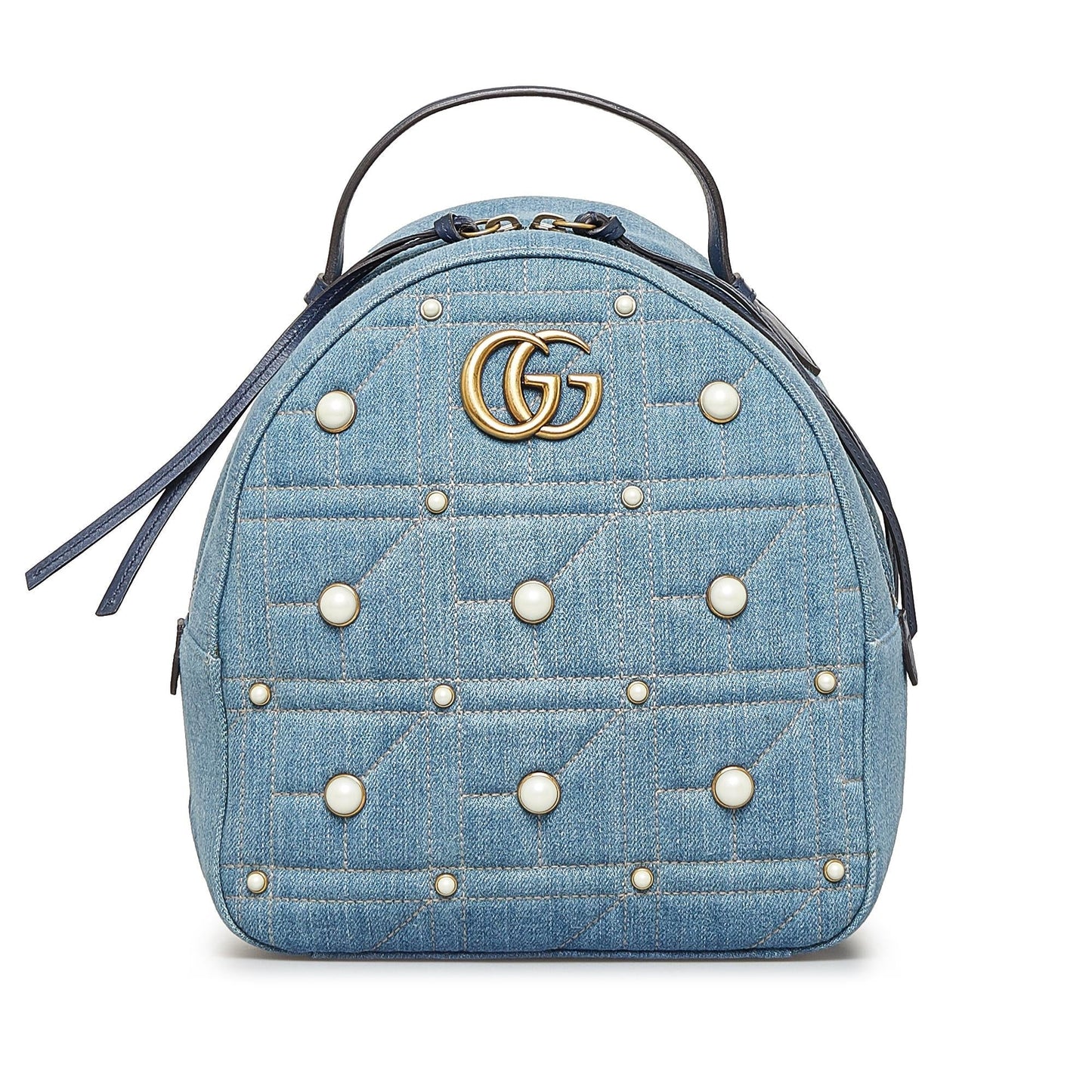 Gucci GG Marmont Pearl Backpack SHG-jyG2zX Denim Calf Blue Small