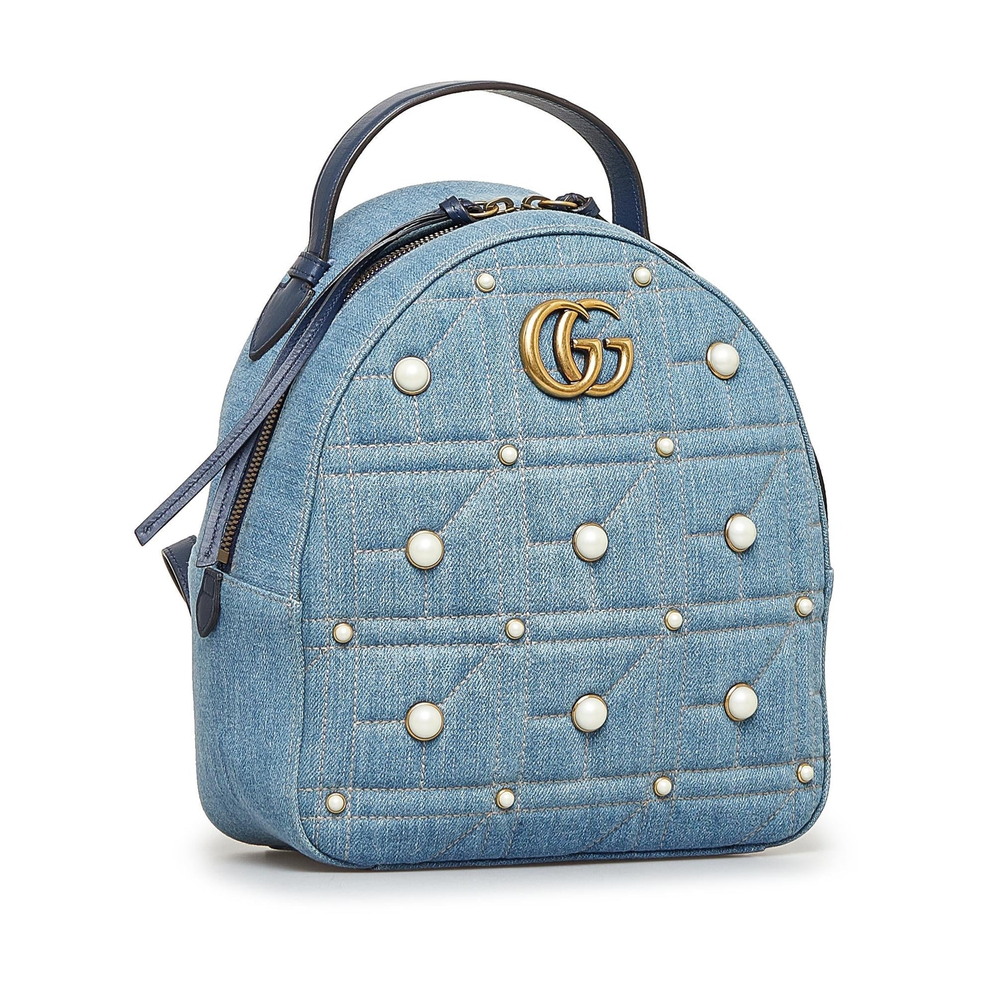 Gucci GG Marmont Pearl Backpack SHG-jyG2zX Denim Calf Blue Small