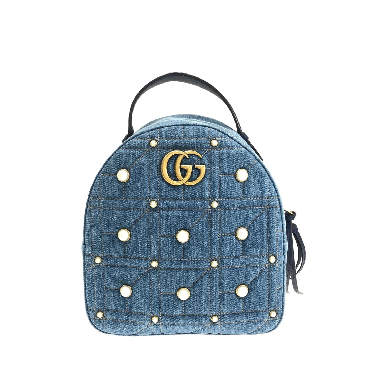 Gucci GG Marmont Pearl Backpack SHG-ANLR7W Denim Calf Blue Small