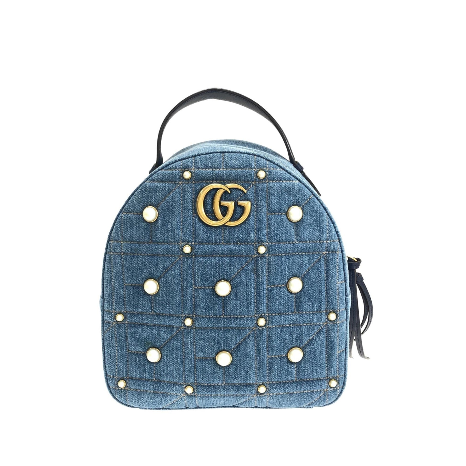 Gucci GG Marmont Pearl Backpack SHG-ANLR7W Denim Calf Blue Small
