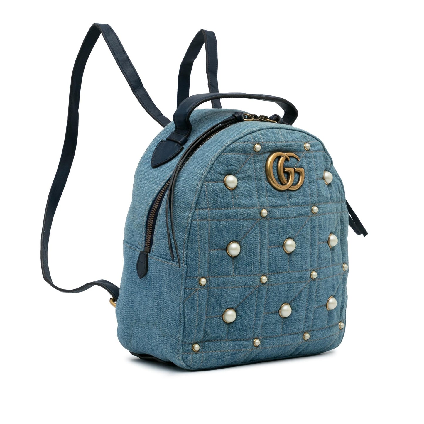 Gucci GG Marmont Pearl Backpack SHG-AWCod3 Denim Calf Black Blue
