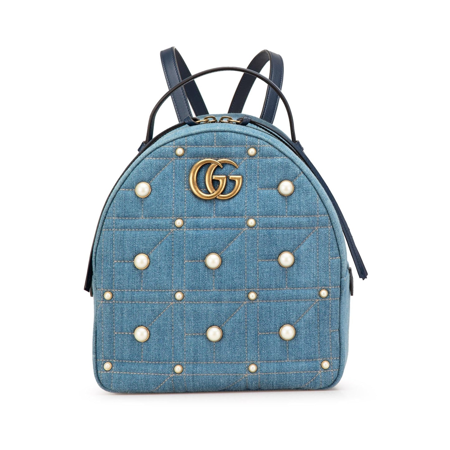 Gucci GG Marmont Pearl Backpack Denim Calf Blue Small