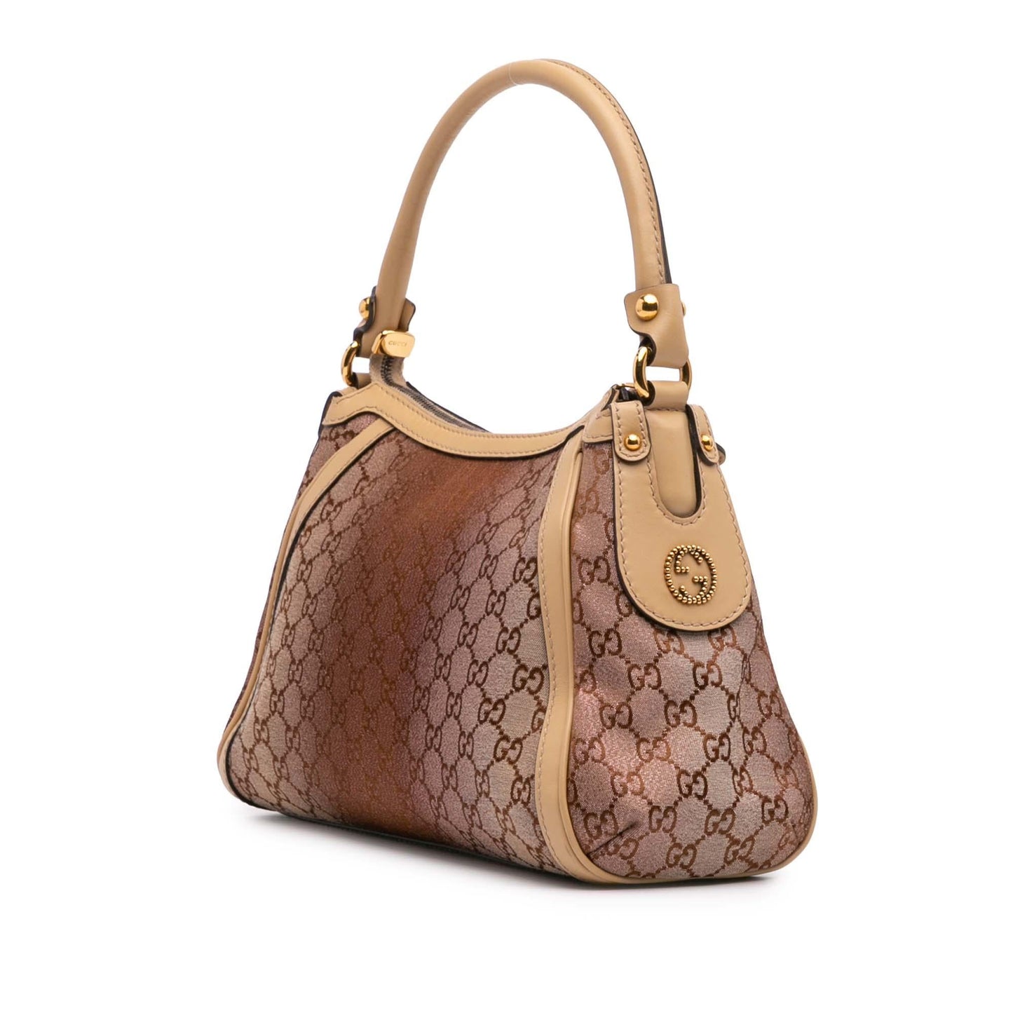 Gucci GG Metallic Scarlett Canvas Calf Brown Pink Shoulder Bag