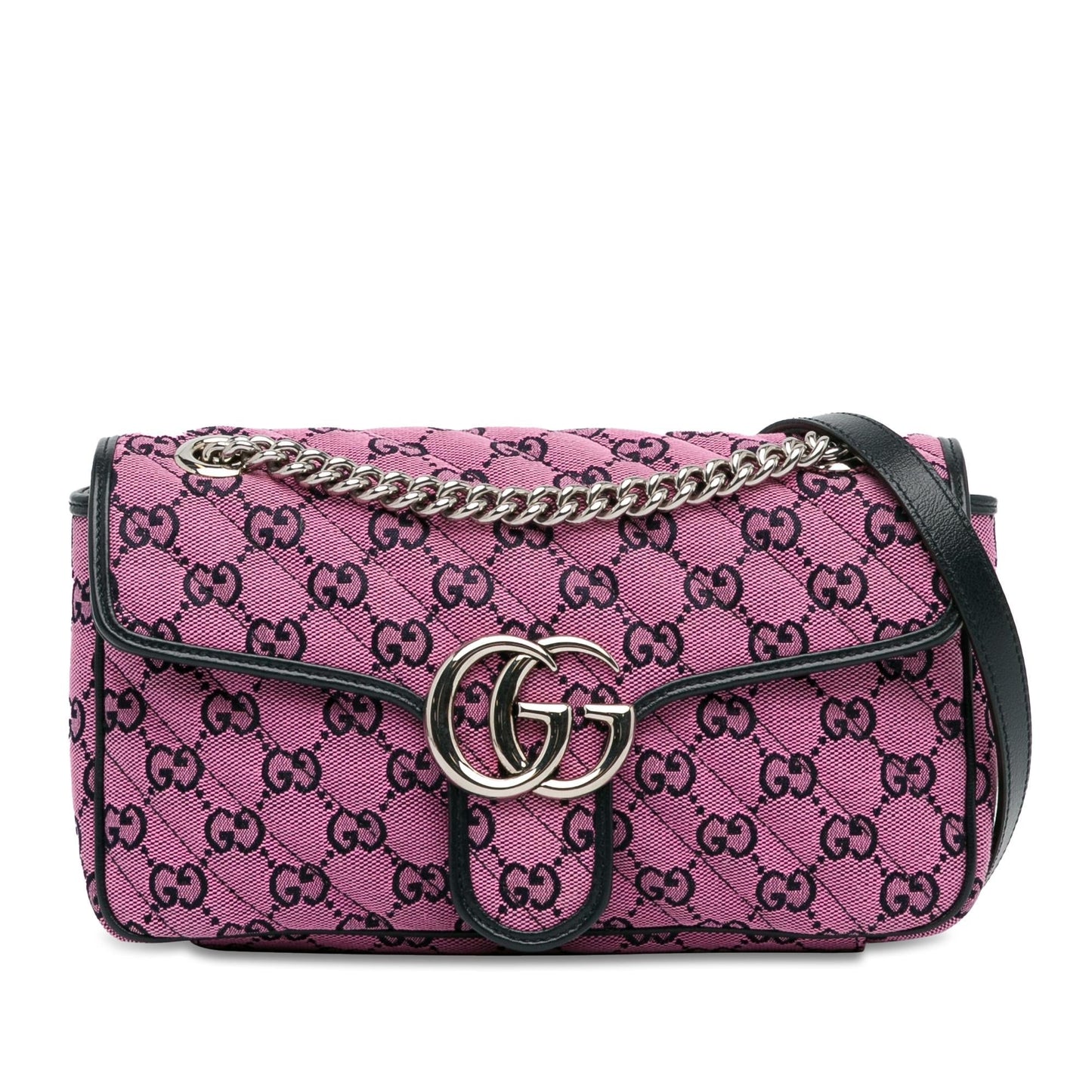 Gucci GG Multicolor Marmont SHG-T1ZD4V Canvas Calf Blue Pink Crossbody Bag