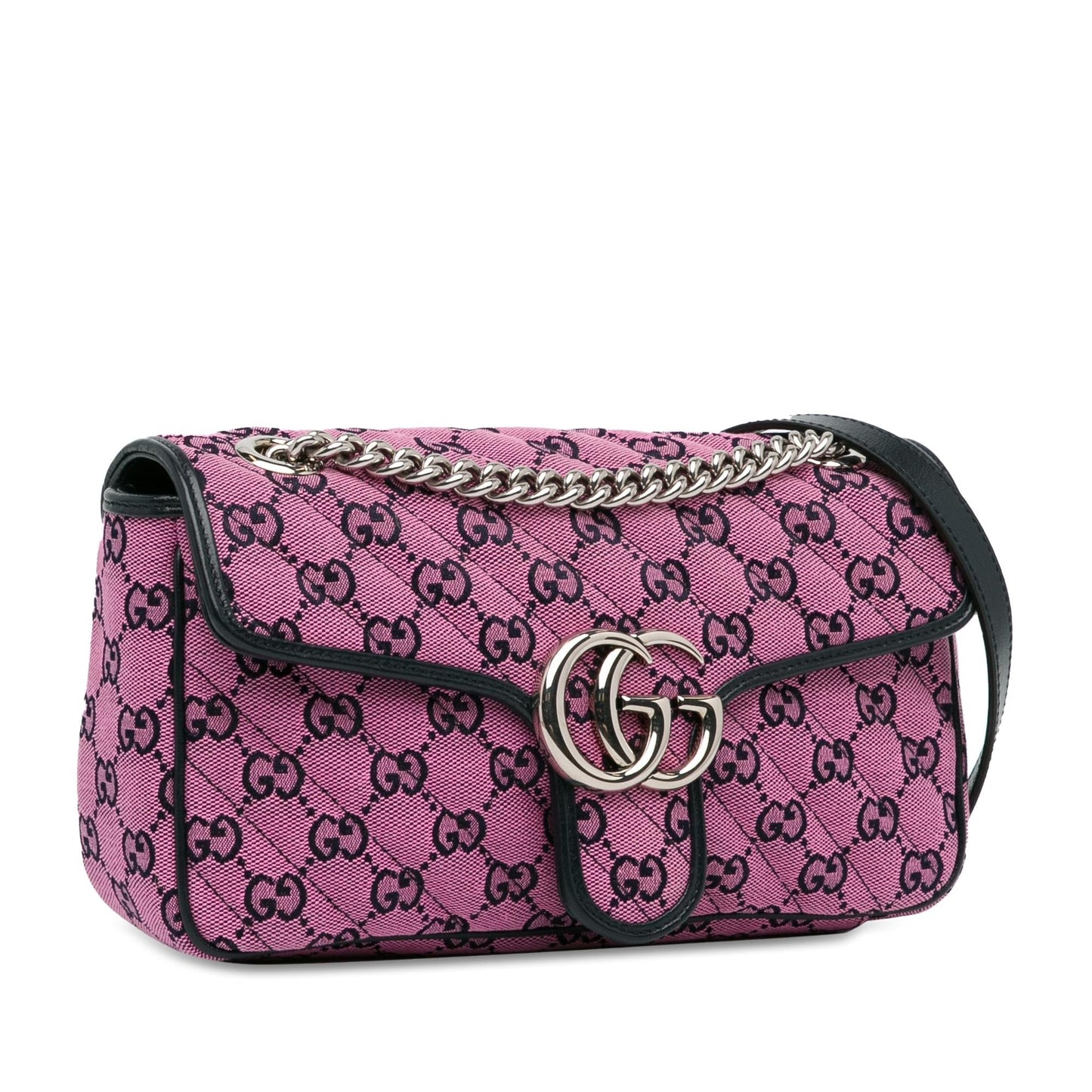 Gucci GG Multicolor Marmont SHG-T1ZD4V Canvas Calf Blue Pink Crossbody Bag