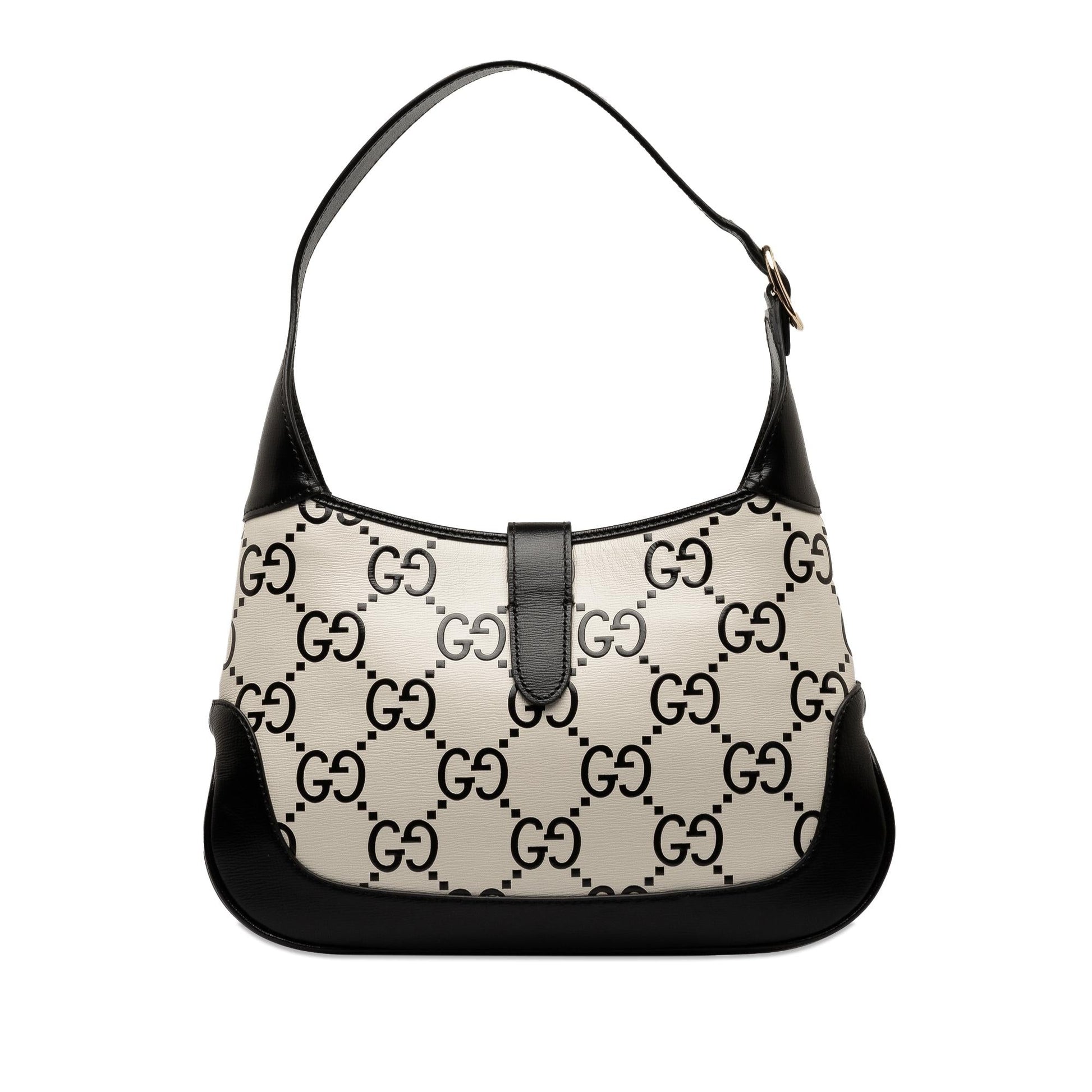 Gucci GG Print Jackie SHG-nLCbtl Leather Calf Black White Satchel Bag
