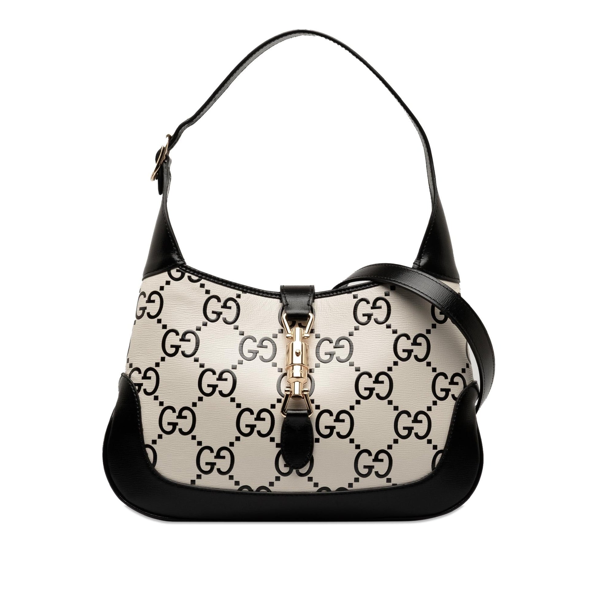 Gucci GG Print Jackie SHG-nLCbtl Leather Calf Black White Satchel Bag