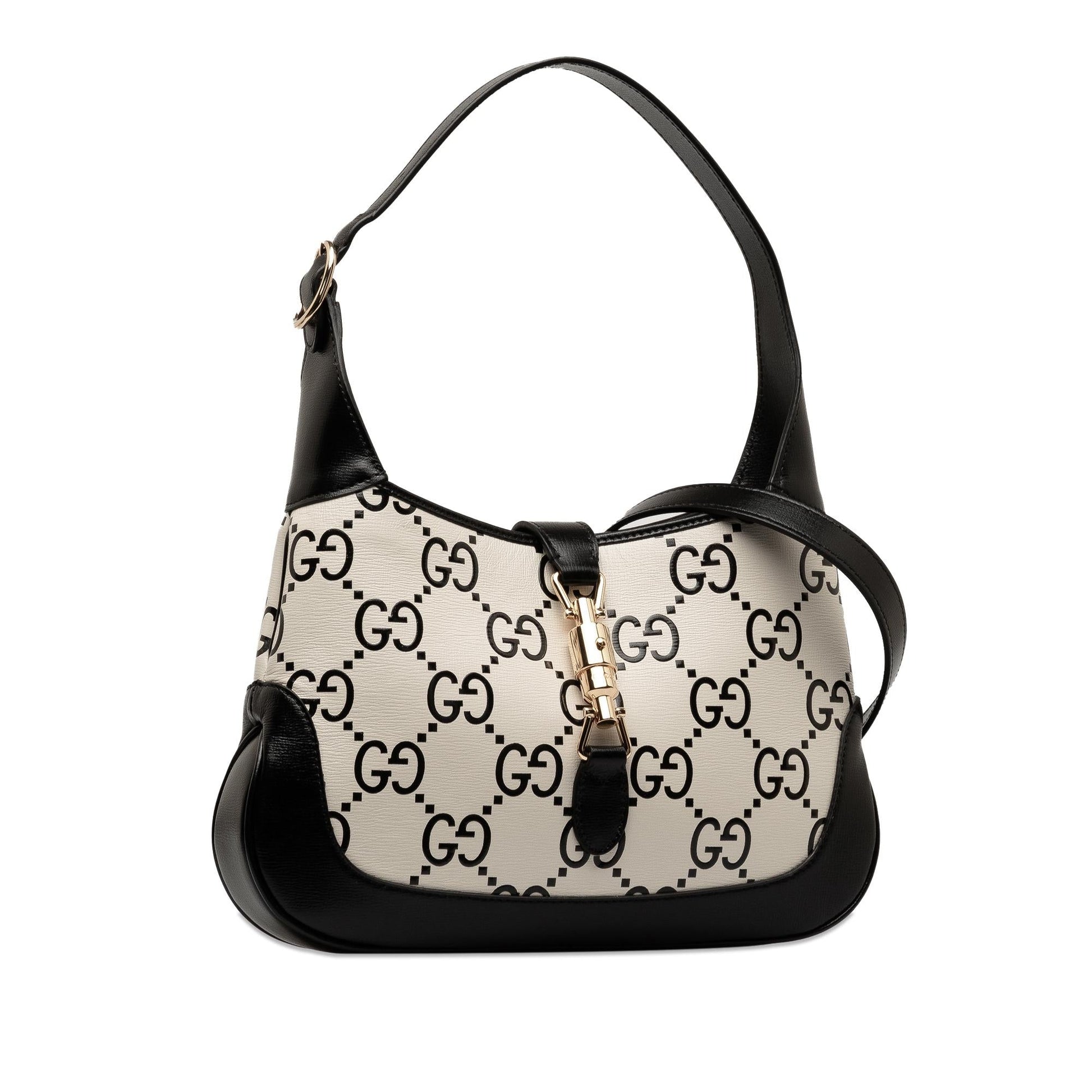 Gucci GG Print Jackie SHG-nLCbtl Leather Calf Black White Satchel Bag