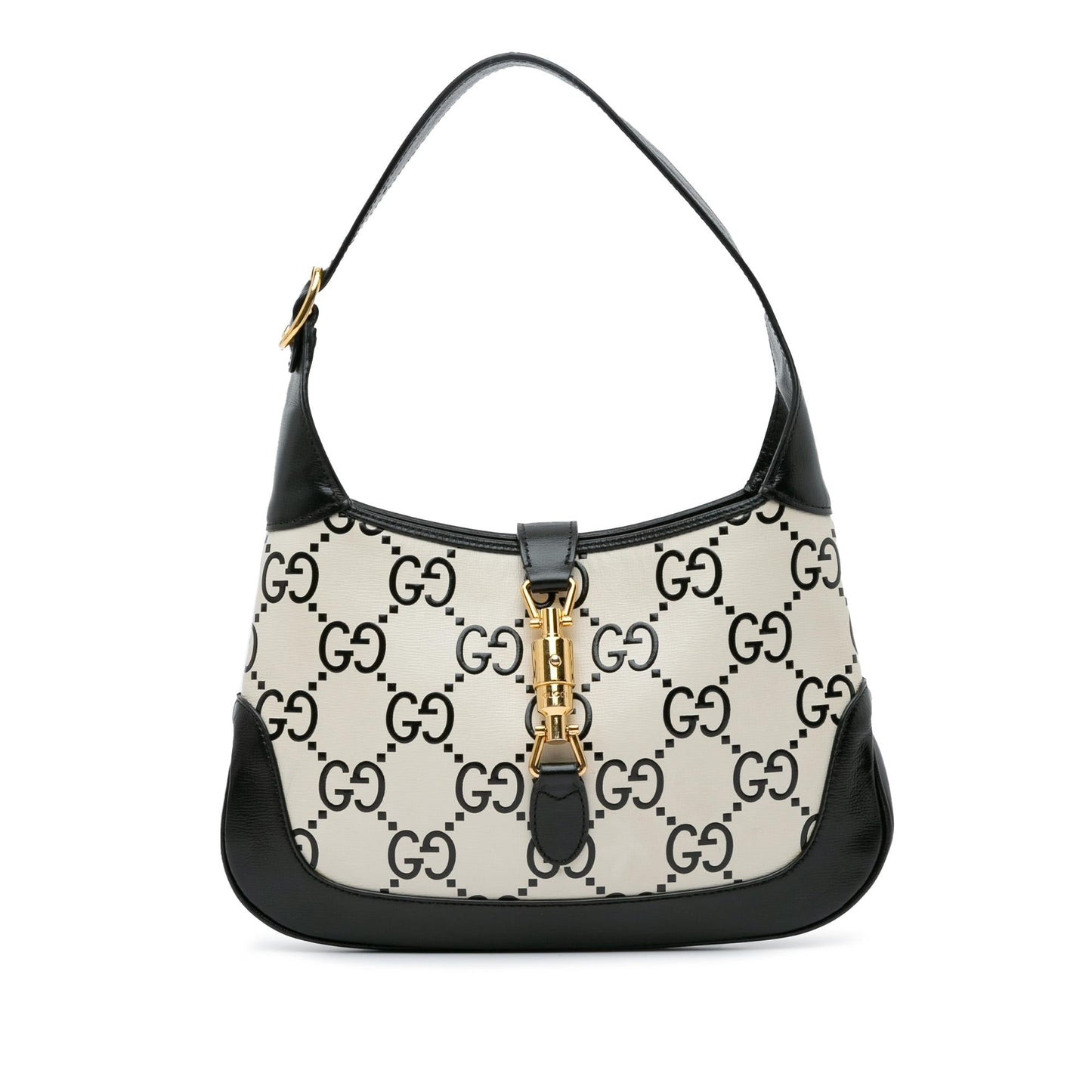 Gucci GG Print Jackie SHG-NXtzCz Leather Calf Black White Crossbody Bag