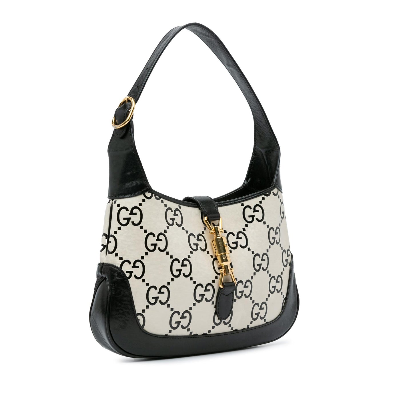 Gucci GG Print Jackie SHG-NXtzCz Leather Calf Black White Crossbody Bag