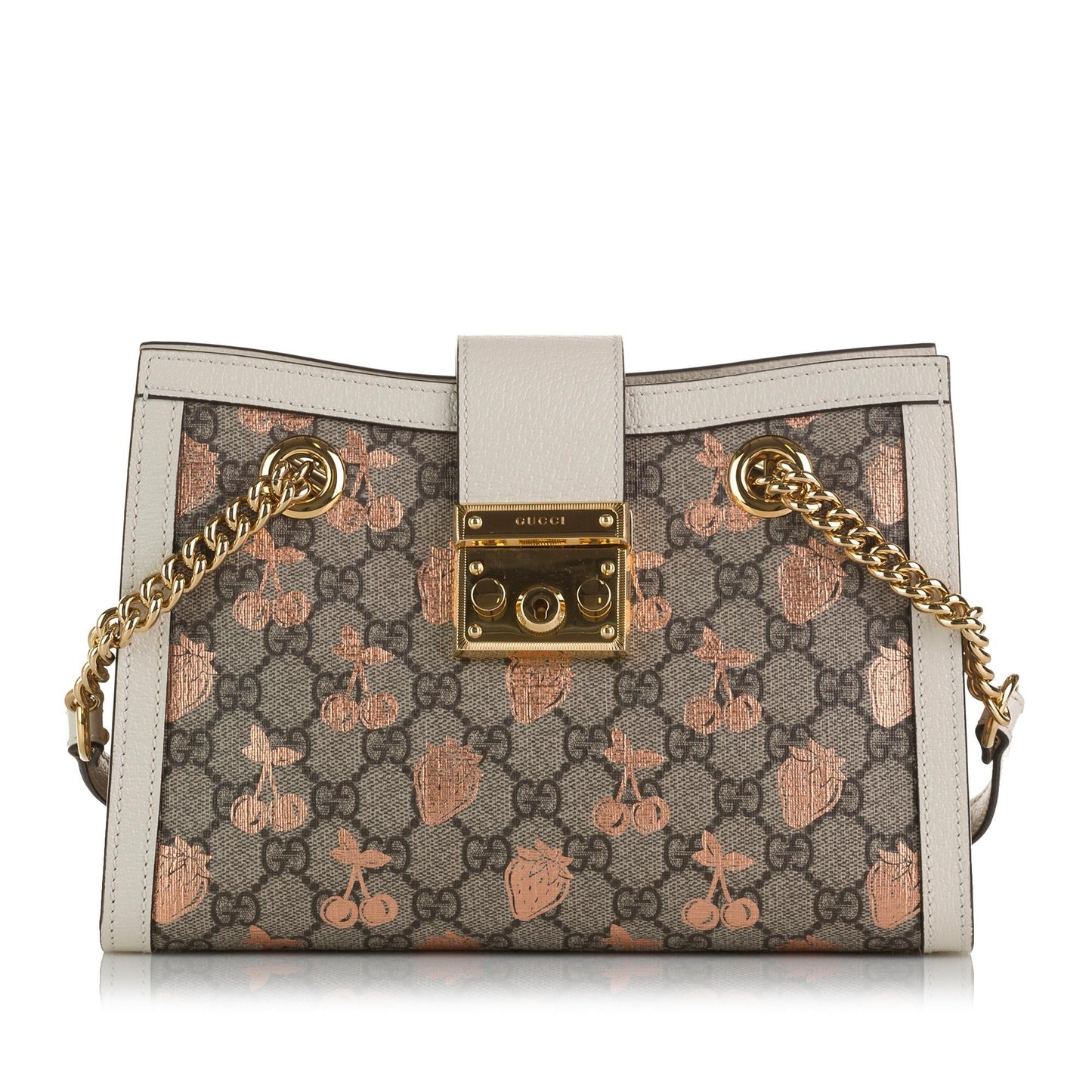 Gucci GG Supreme Berry Padlock SHG-pt4iss Canvas Brown Small Tote Bag