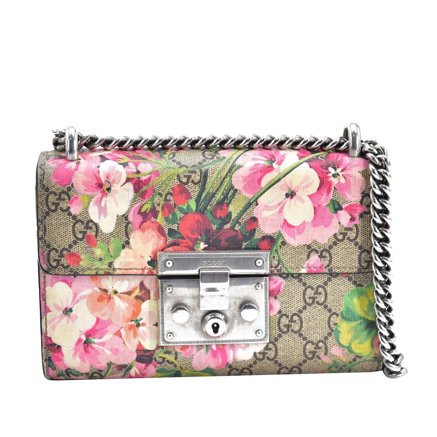 Gucci GG Supreme Blooms Padlock SHG-uGapP0 Canvas Brown Small Crossbody Bag