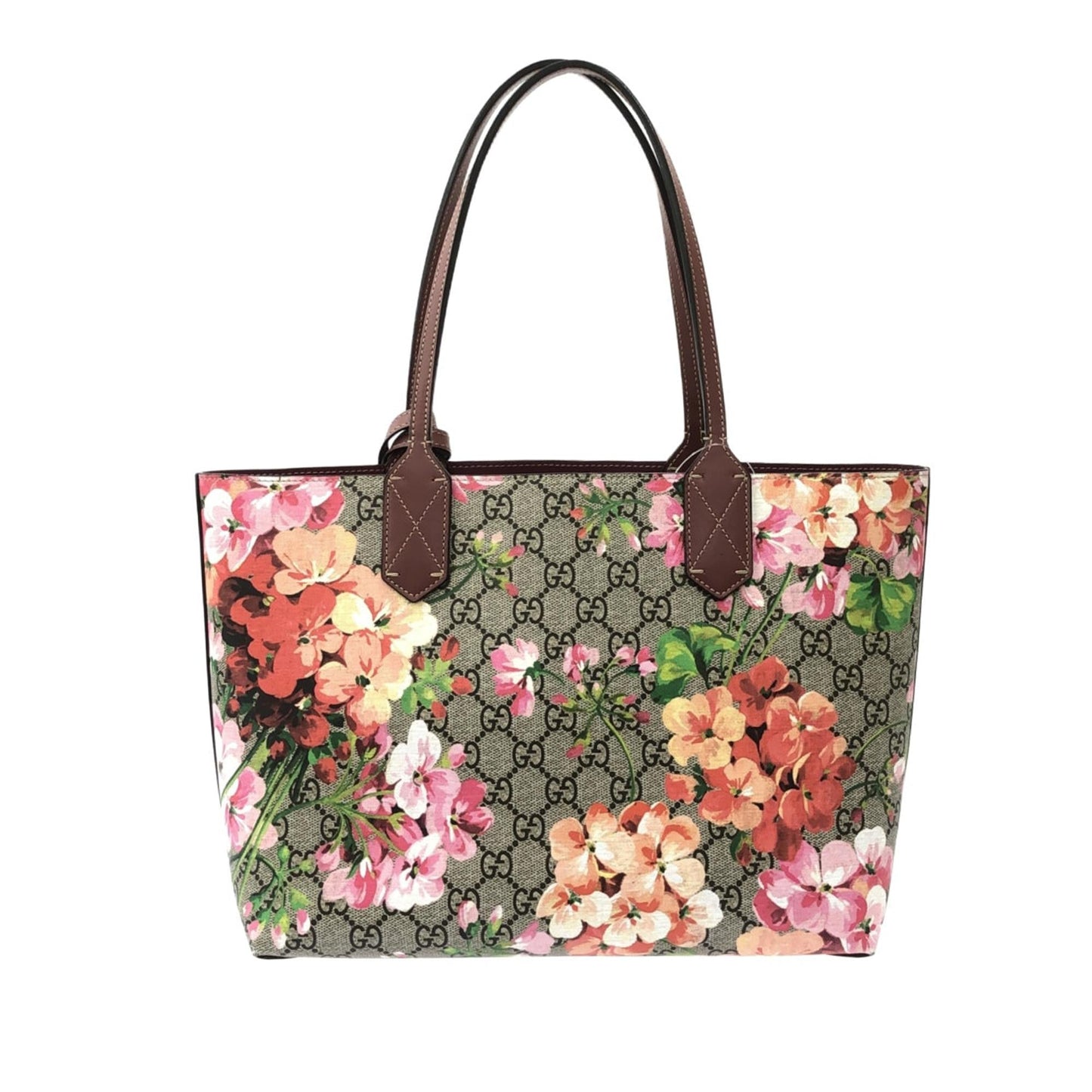 Gucci GG Supreme Blooms Reversible SHG-k7qQhG Canvas Calf Brown Small Tote Bag