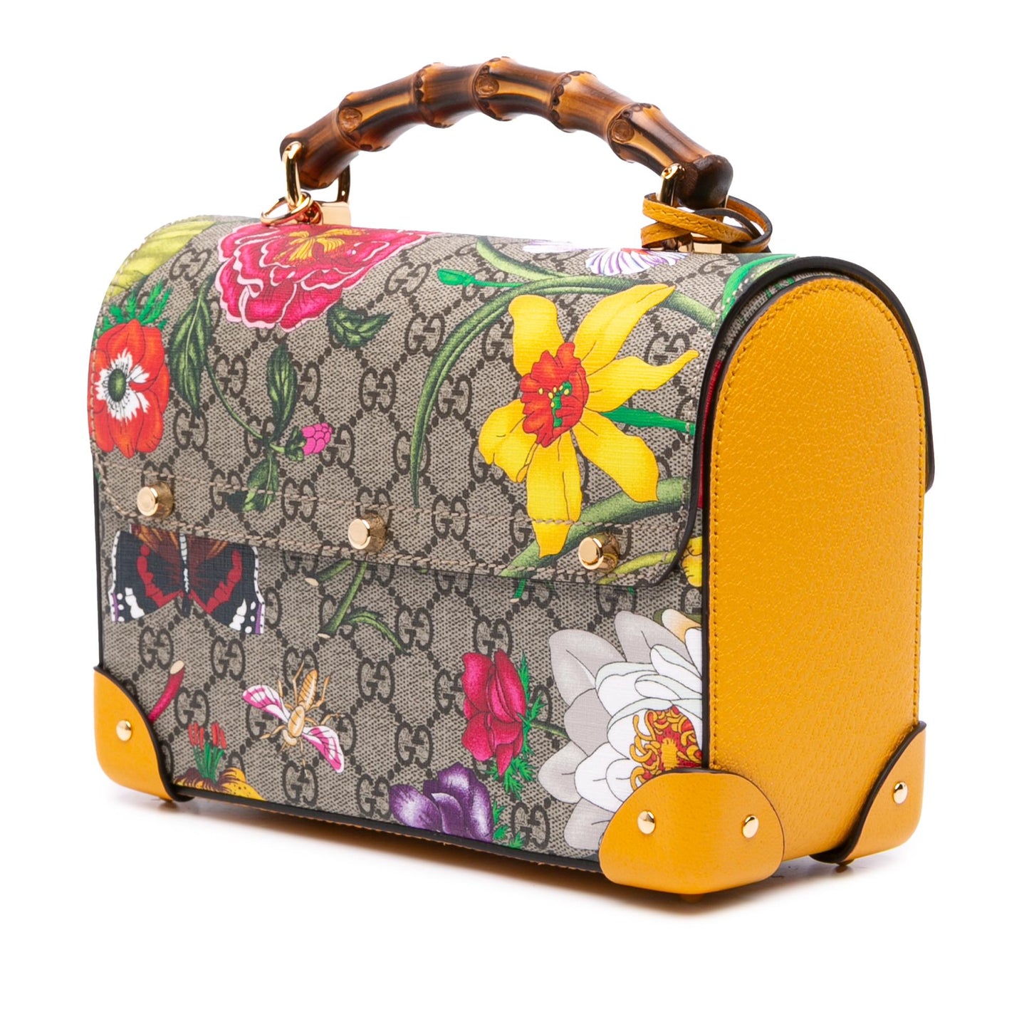 Gucci GG Supreme Flora Bamboo Padlock Small Travel Bag