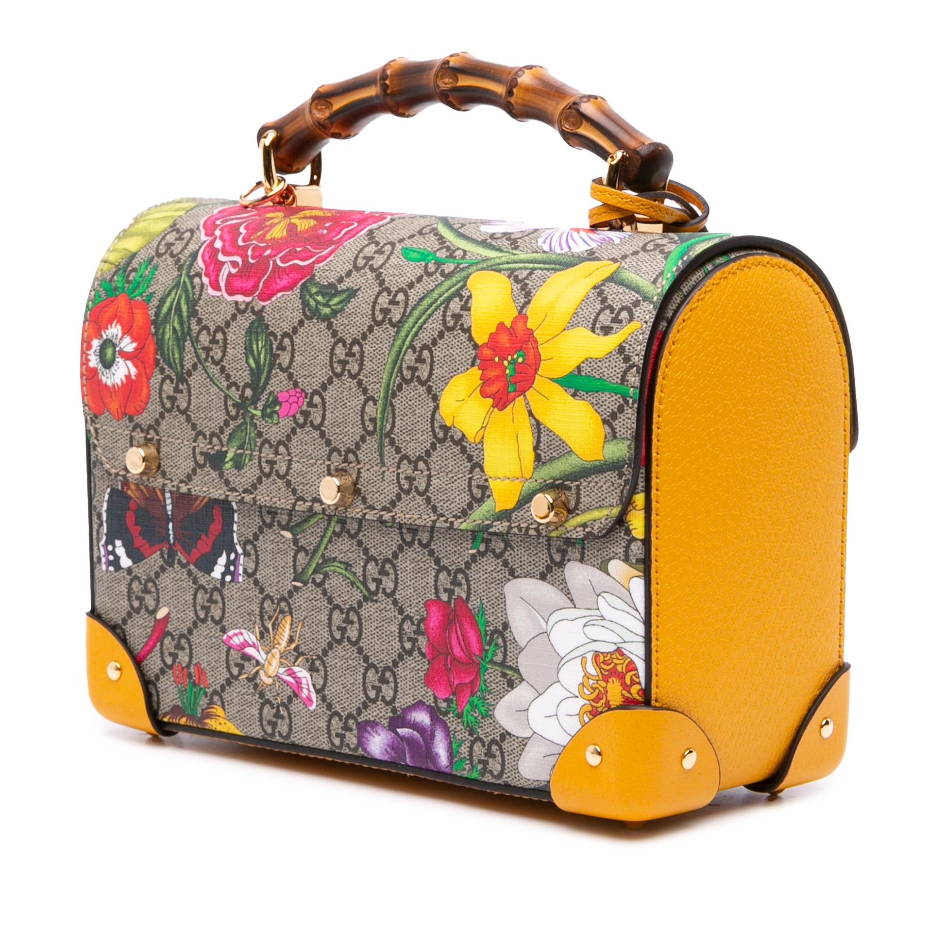 Gucci GG Supreme Flora Bamboo Padlock Small Travel Bag