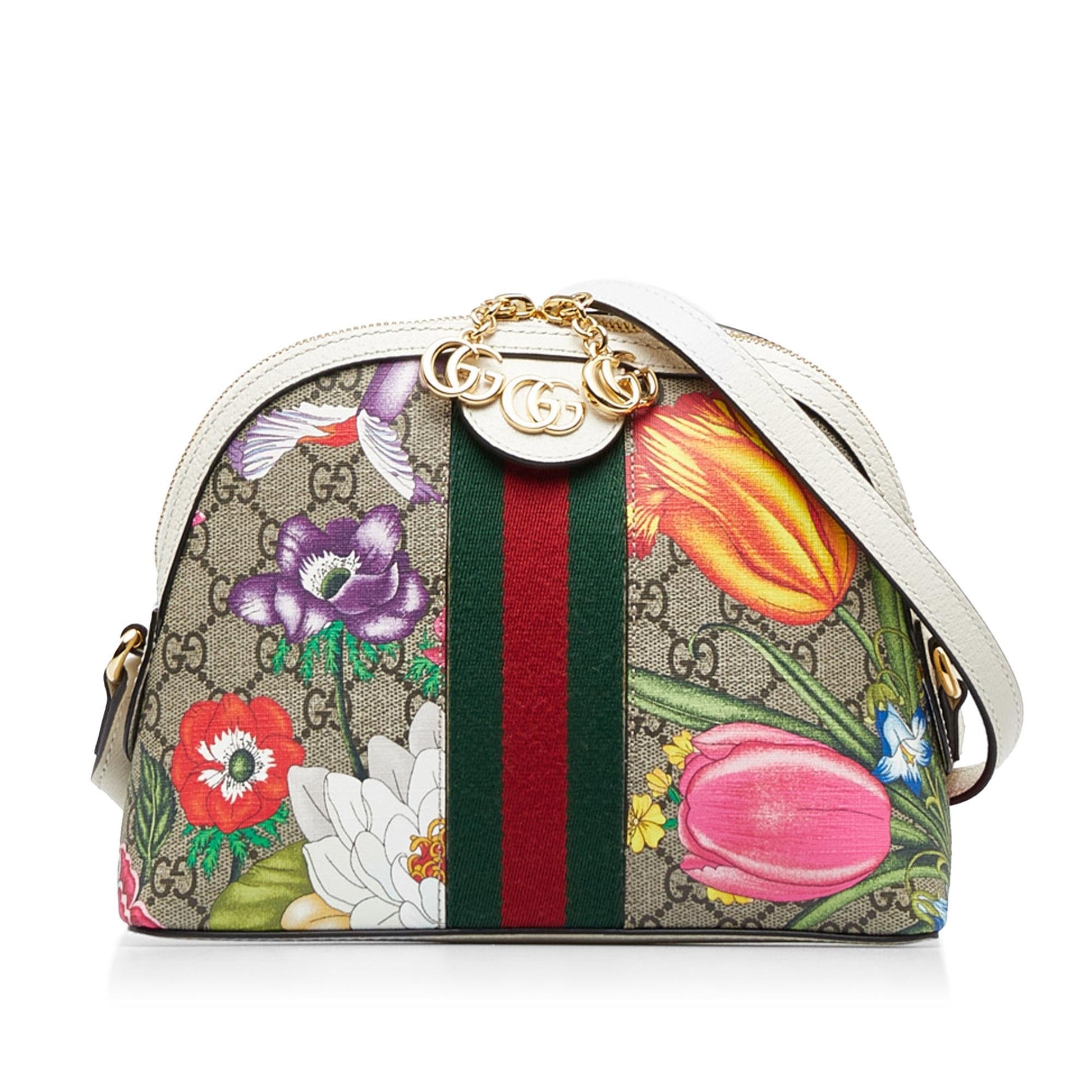 Gucci GG Supreme Flora Ophidia Dome Canvas Brown Small Crossbody Bag