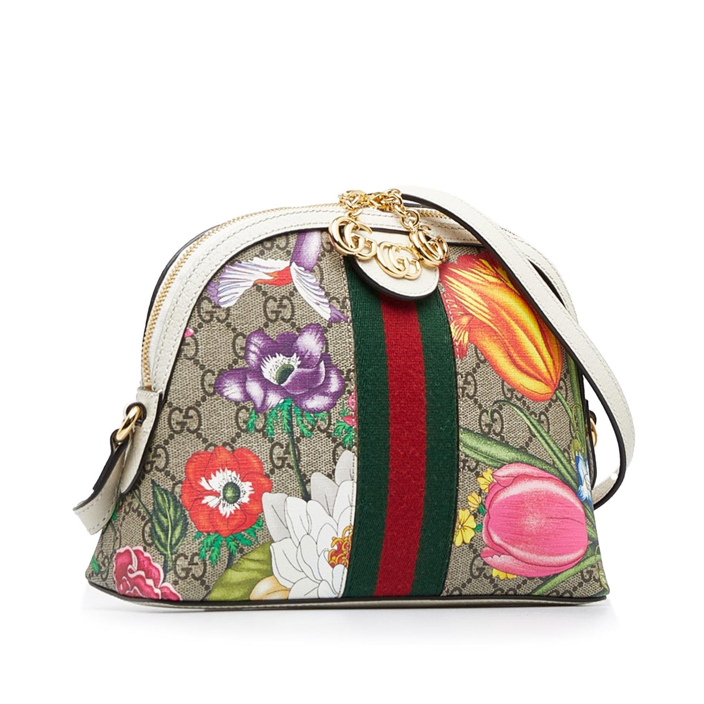 Gucci GG Supreme Flora Ophidia Dome Canvas Brown Small Crossbody Bag