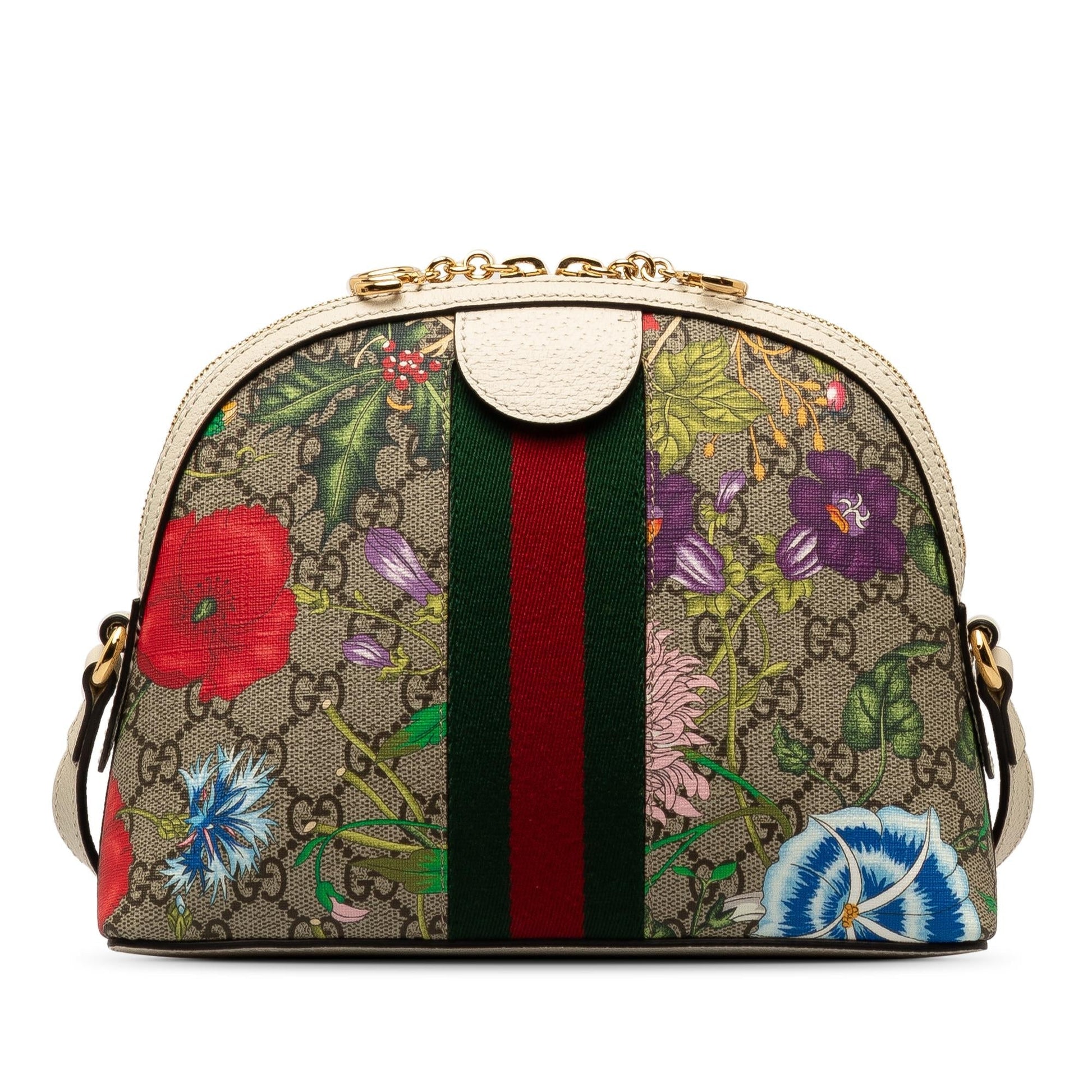 Gucci GG Supreme Flora Ophidia Dome Canvas Calf White Brown Crossbody Bag
