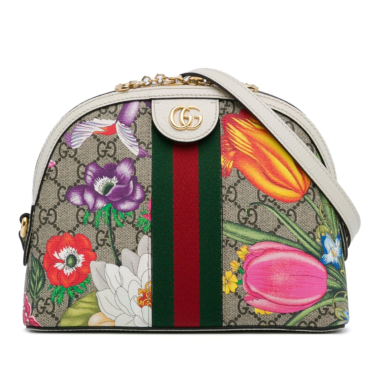 Gucci GG Supreme Flora Ophidia Dome Canvas Calf Brown Small Crossbody Bag