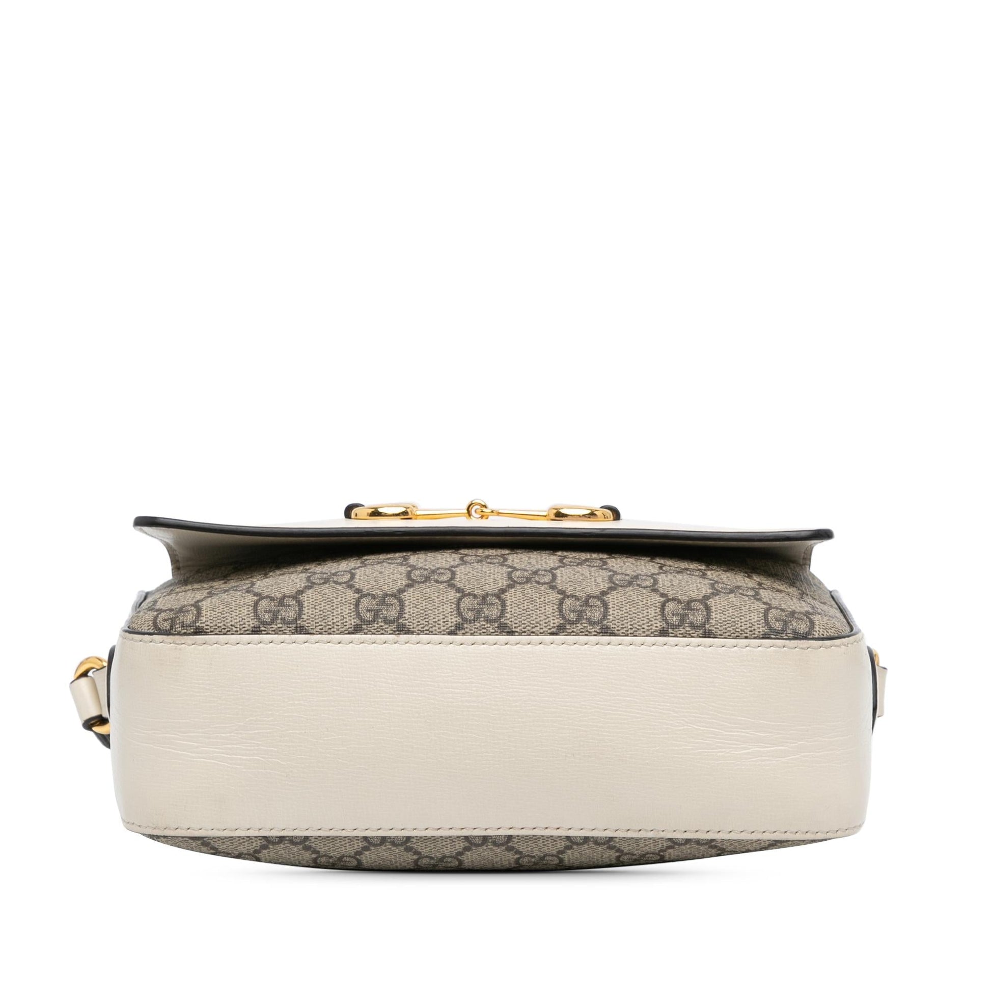 Gucci GG Supreme Horsebit Canvas Calf White Brown Crossbody Bag