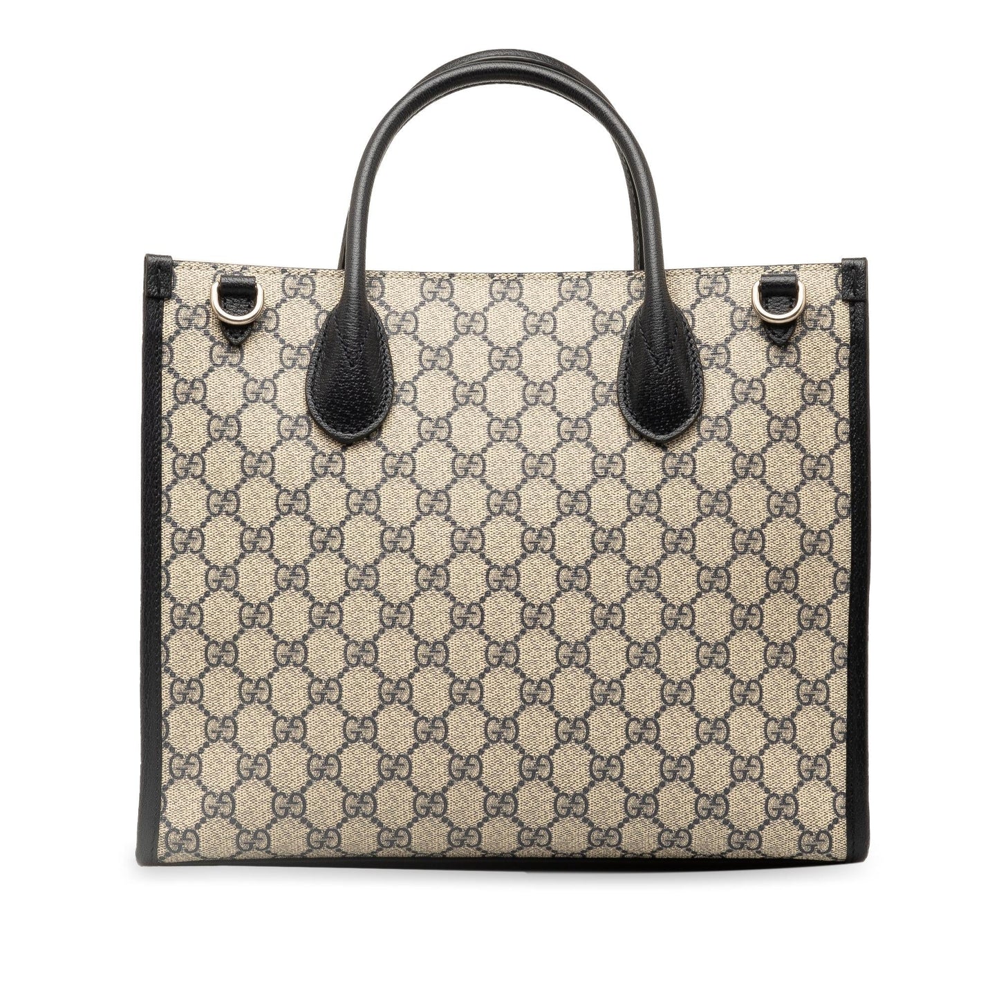 Gucci GG Supreme Interlocking G Canvas Calf Black Brown Tote Bag G Tote