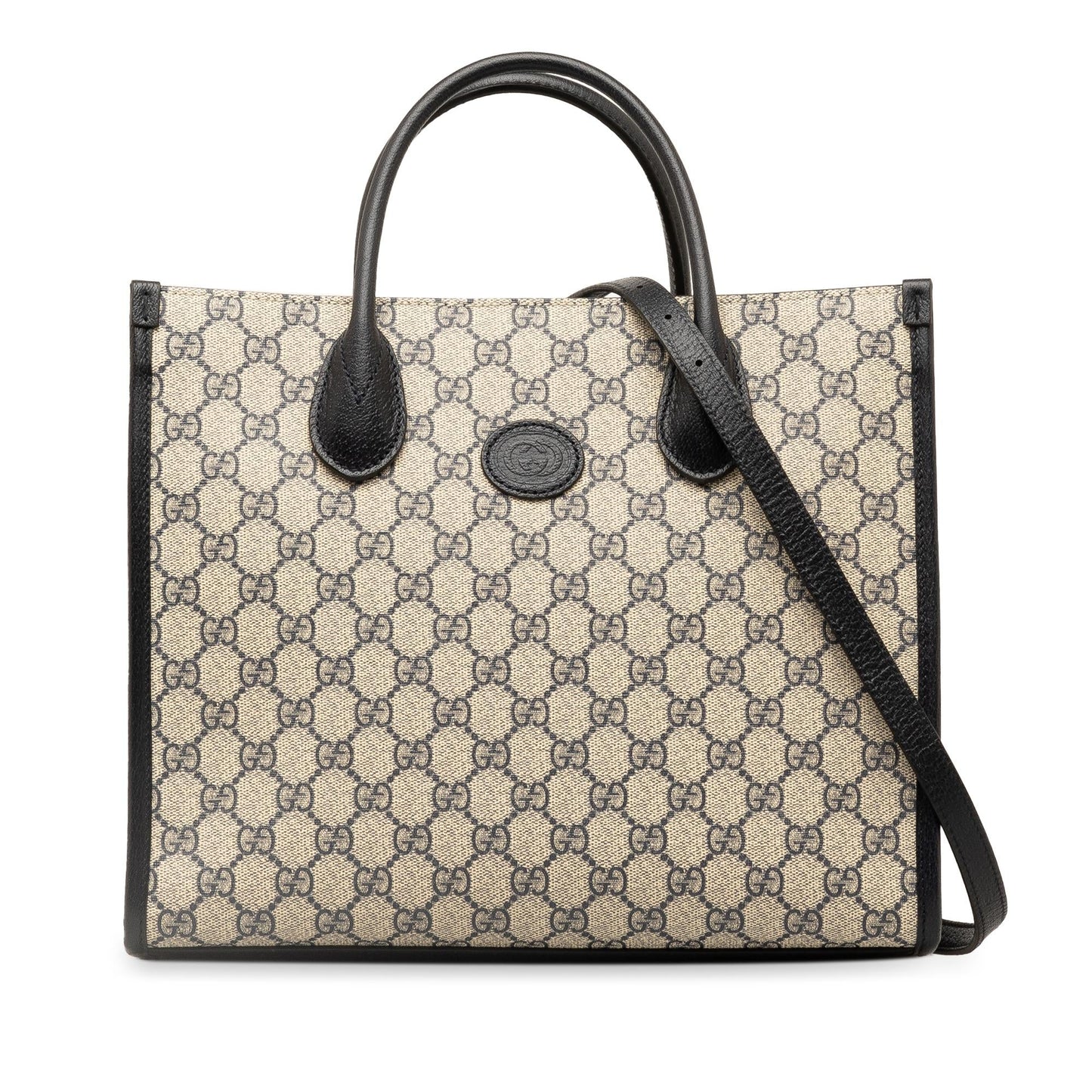 Gucci GG Supreme Interlocking G Canvas Calf Black Brown Tote Bag G Tote