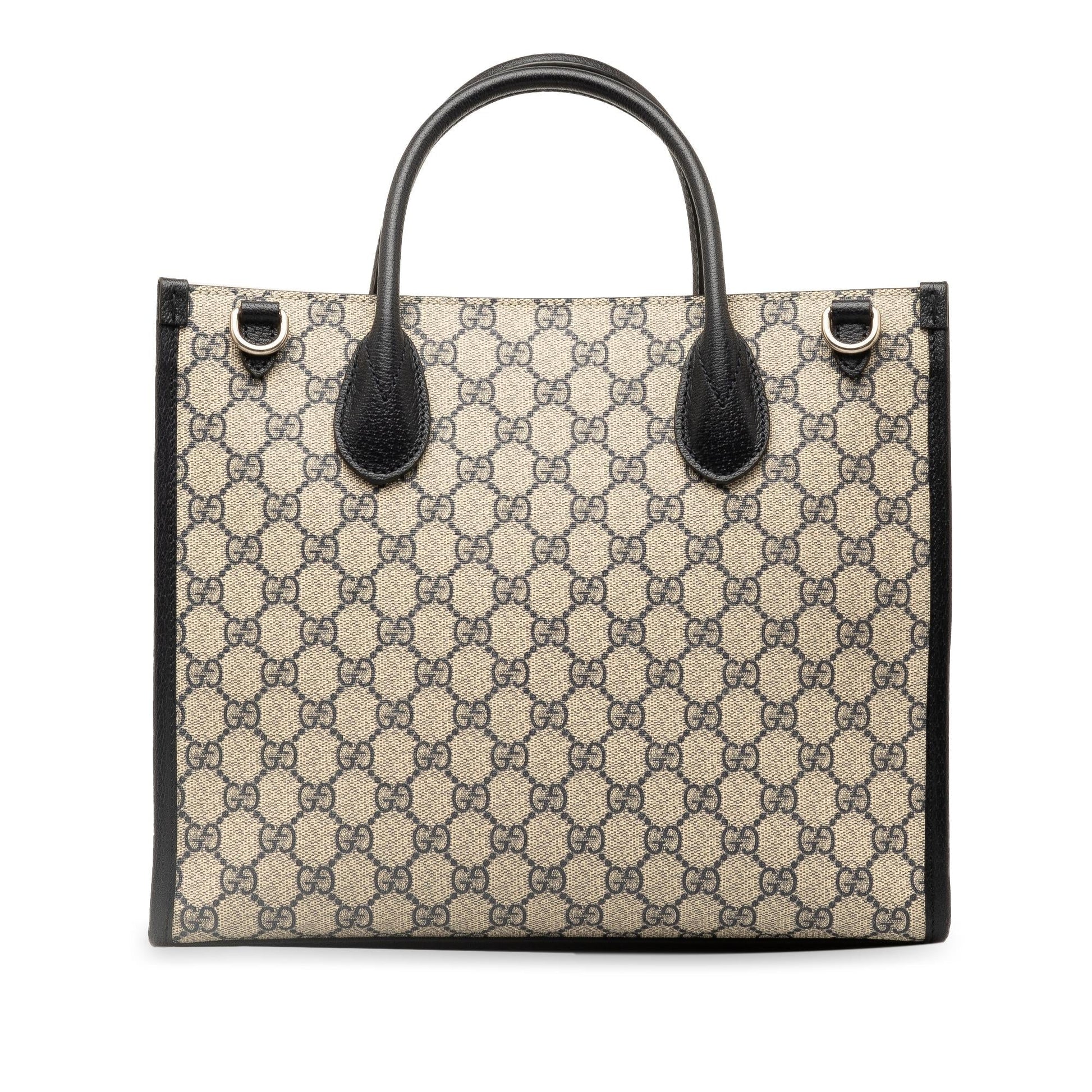 Gucci GG Supreme Interlocking G Canvas Calf Black Brown Tote Bag